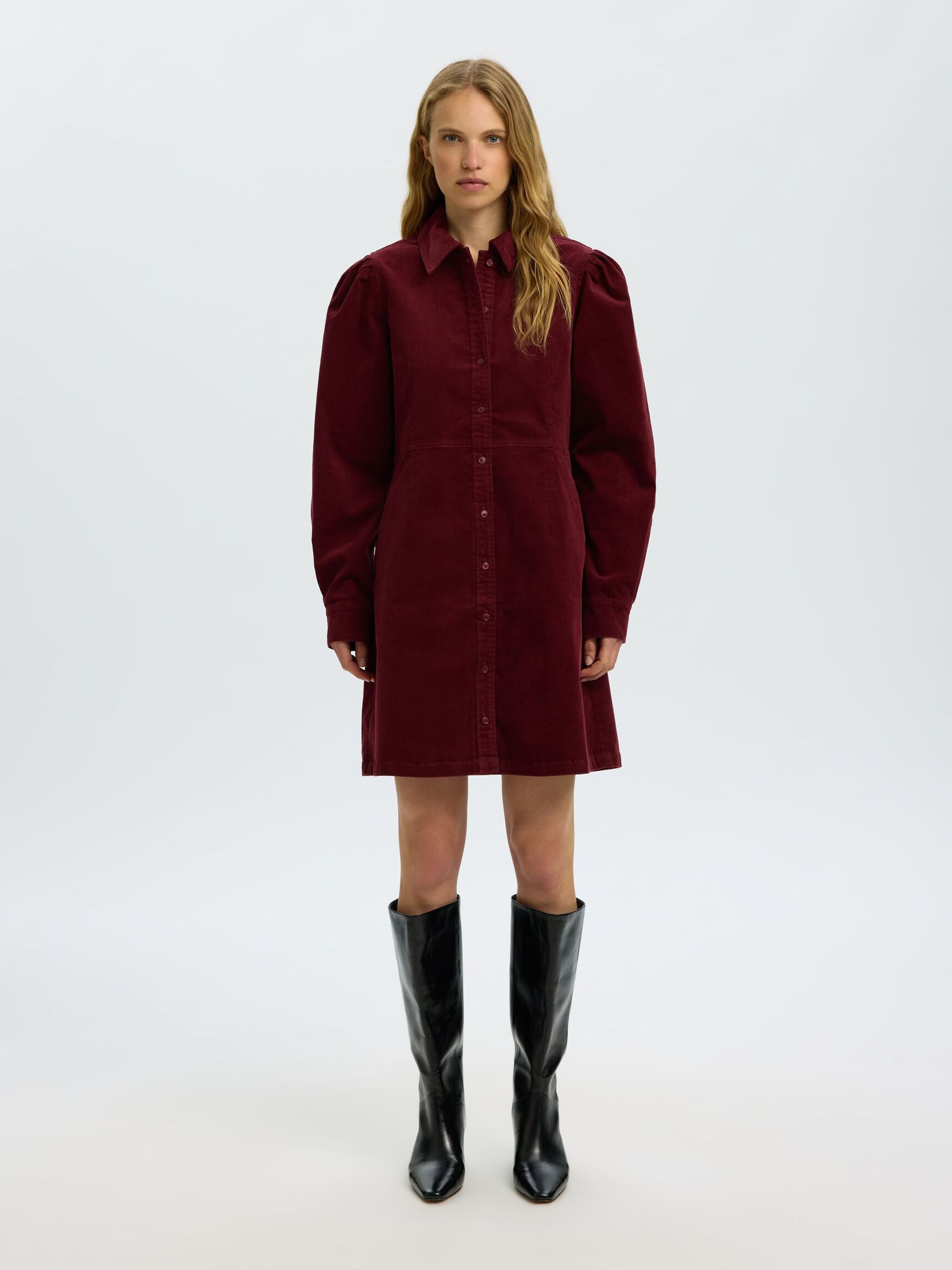 COTTON CORDUROY MINI DRESS, Tawny Port, highres