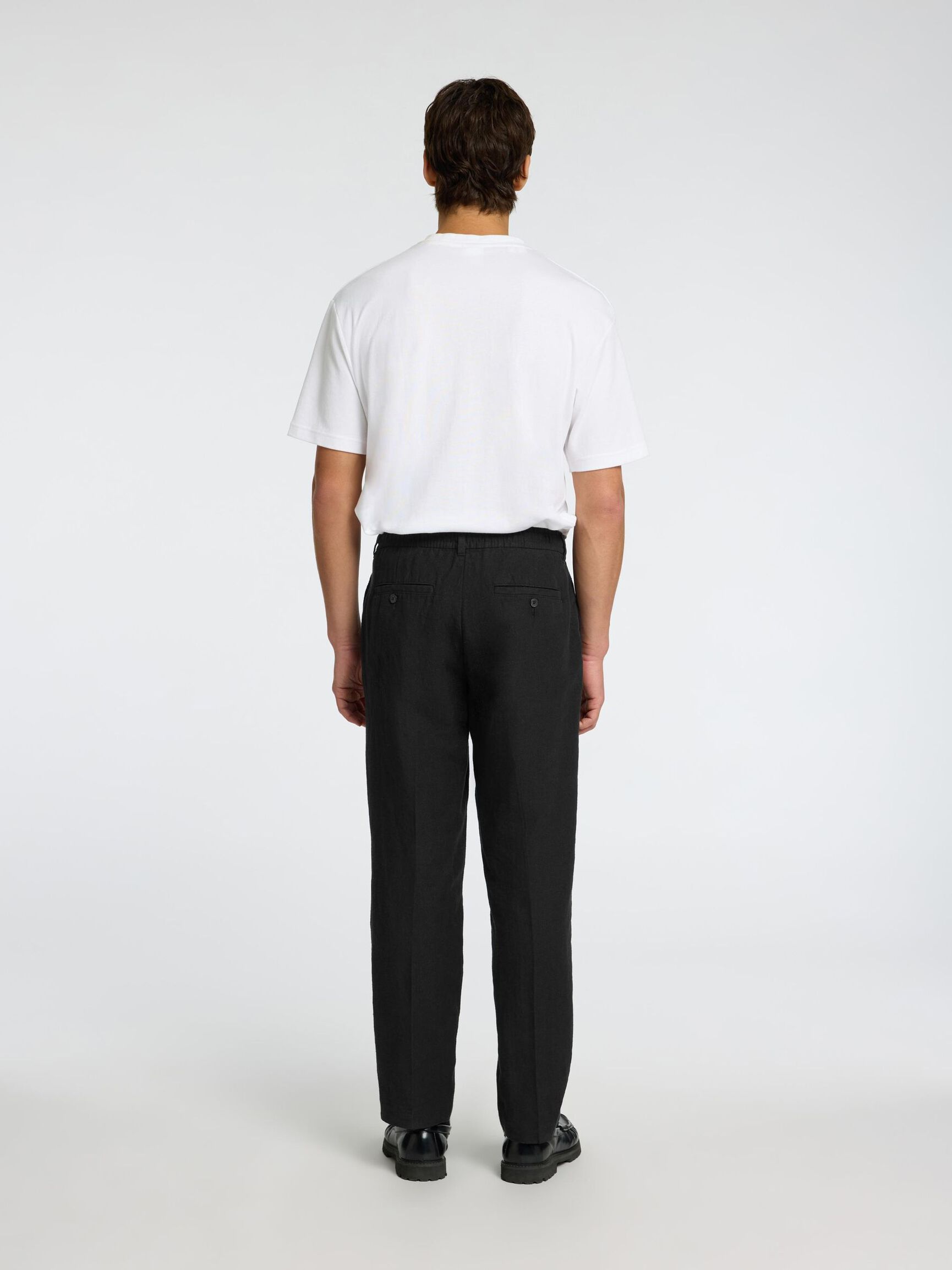196 STRAIGHT FIT LINEN-BLEND TROUSERS, Black, highres