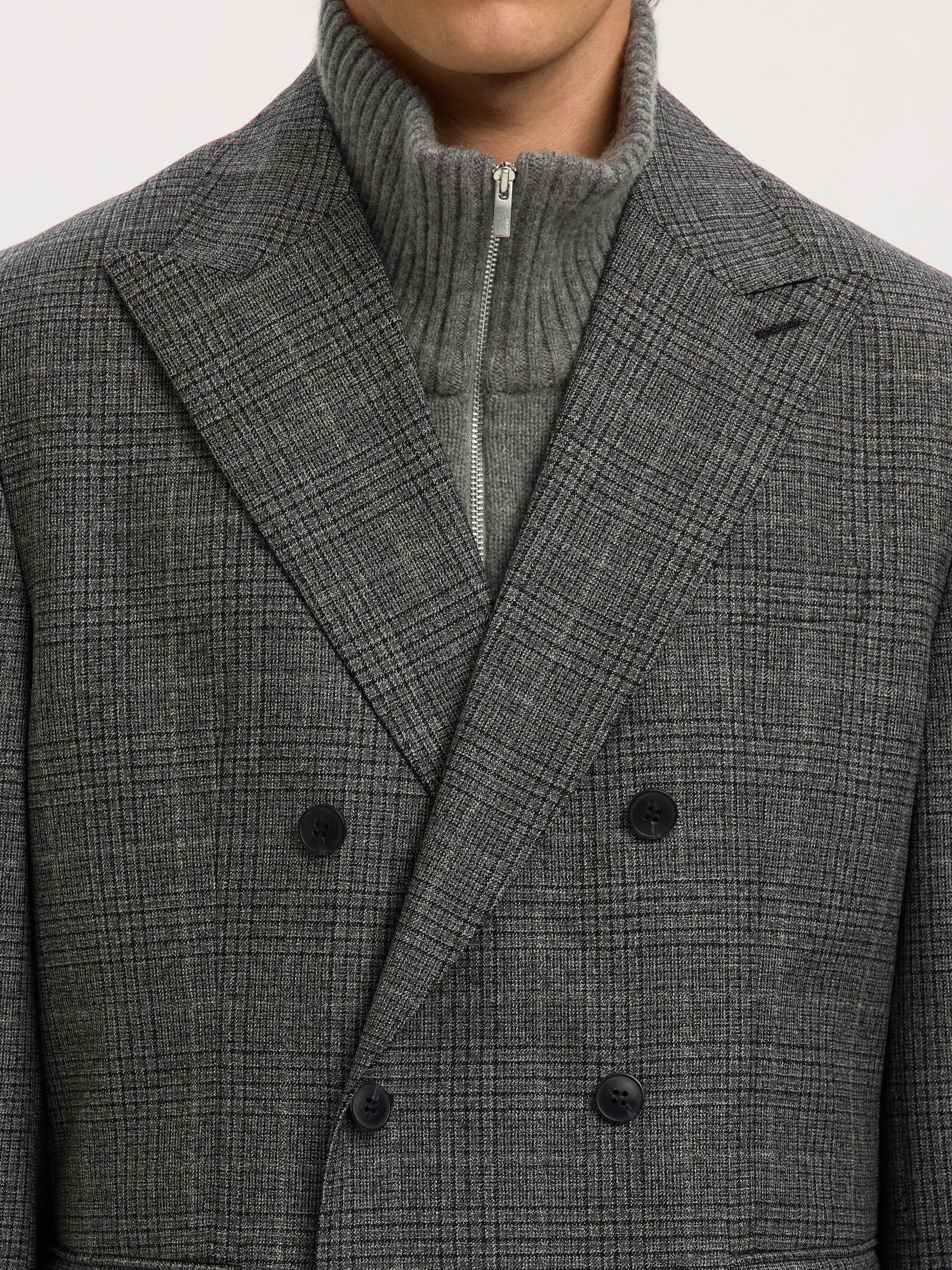 100% WOOL DOUBLE-BREASTED BLAZER, Grey, highres
