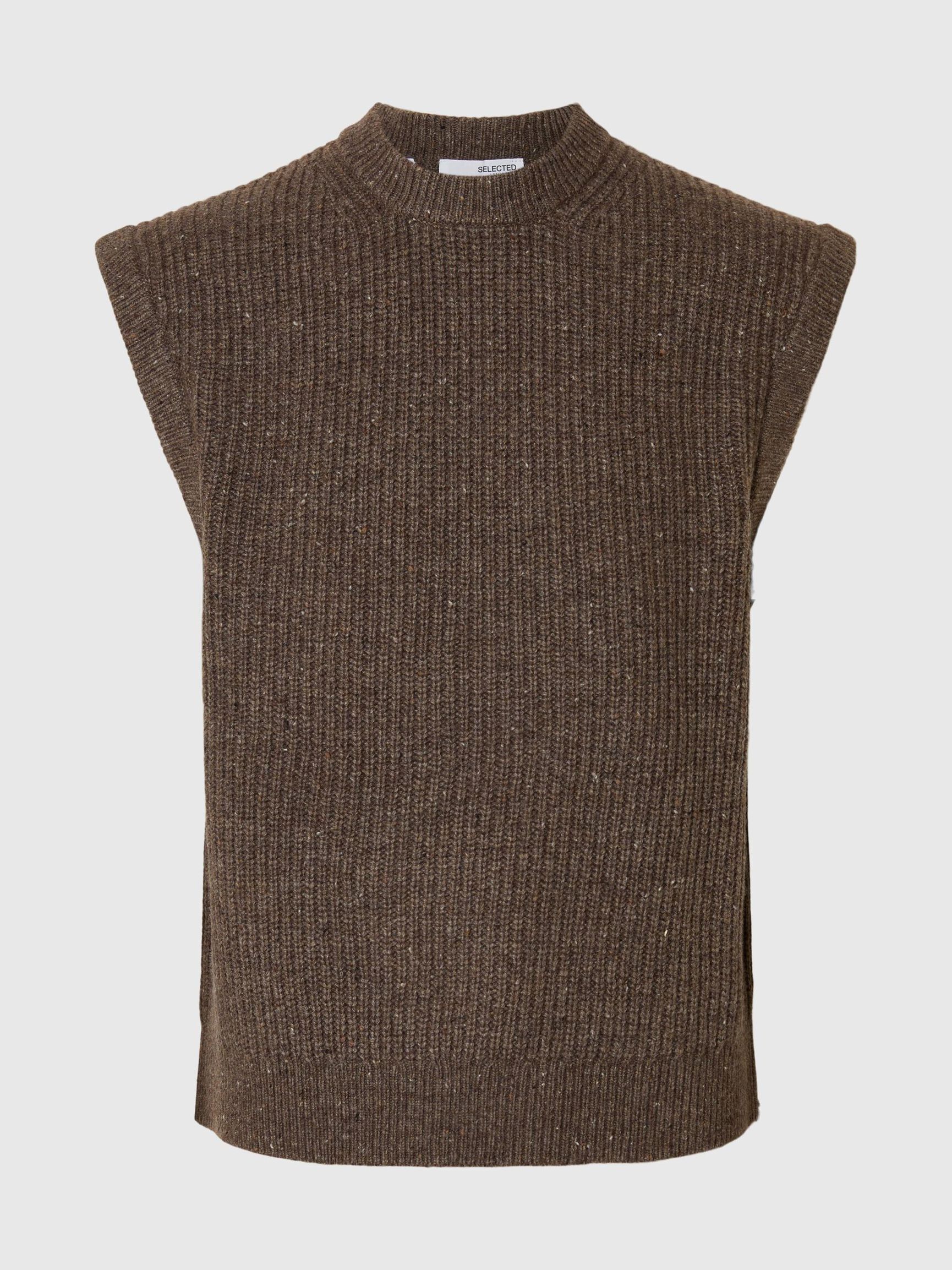 WOOL BLEND KNITTED VEST, Coffee Bean, highres