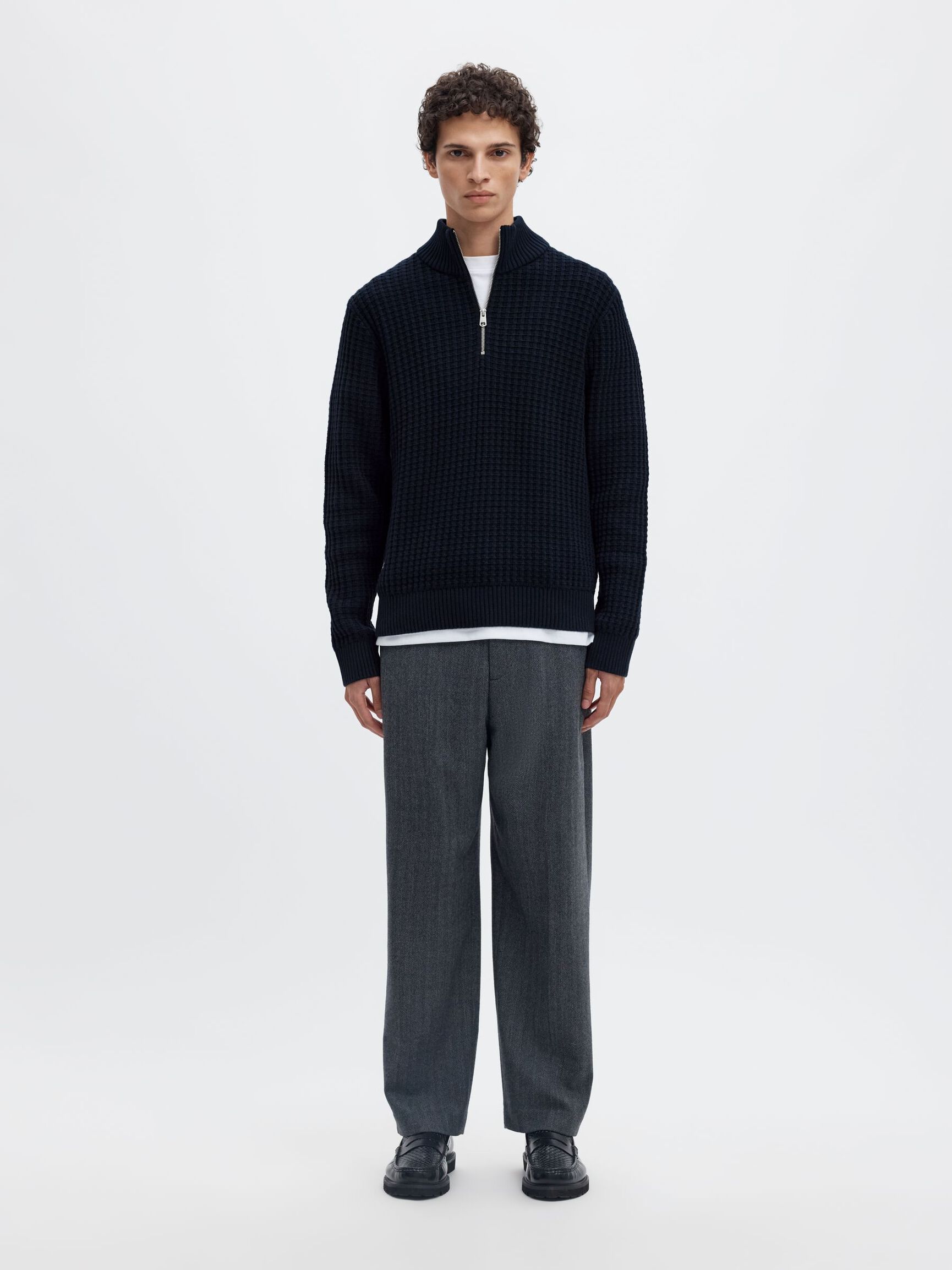 ORGANIC COTTON HALF-ZIP JUMPER, Sky Captain, highres