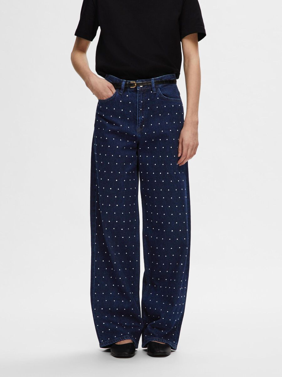 Selected RHINESTONE WIDE FIT JEANS, Medium Blue Denim, highres - 16095370_MediumBlueDenim_1135887_003.jpg