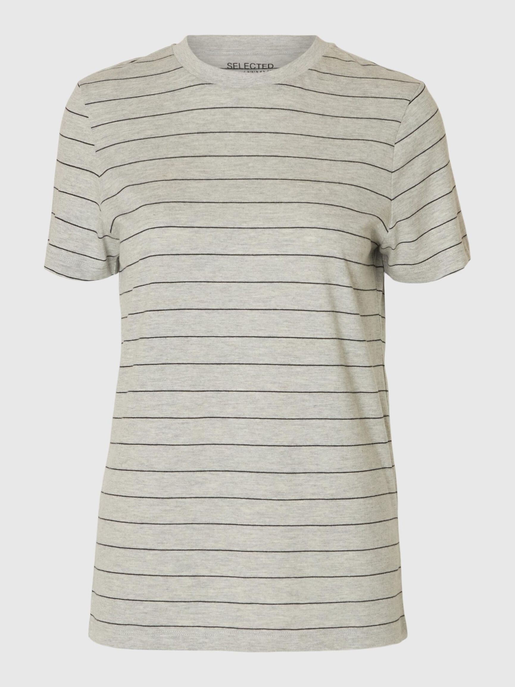 GESTREEPT KATOEN T-SHIRT, Light Grey Melange, highres