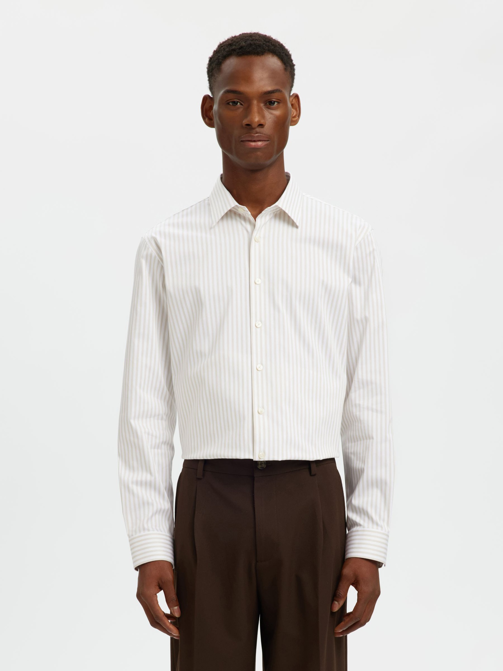 SLIM FIT SKJORTA, Sand, highres