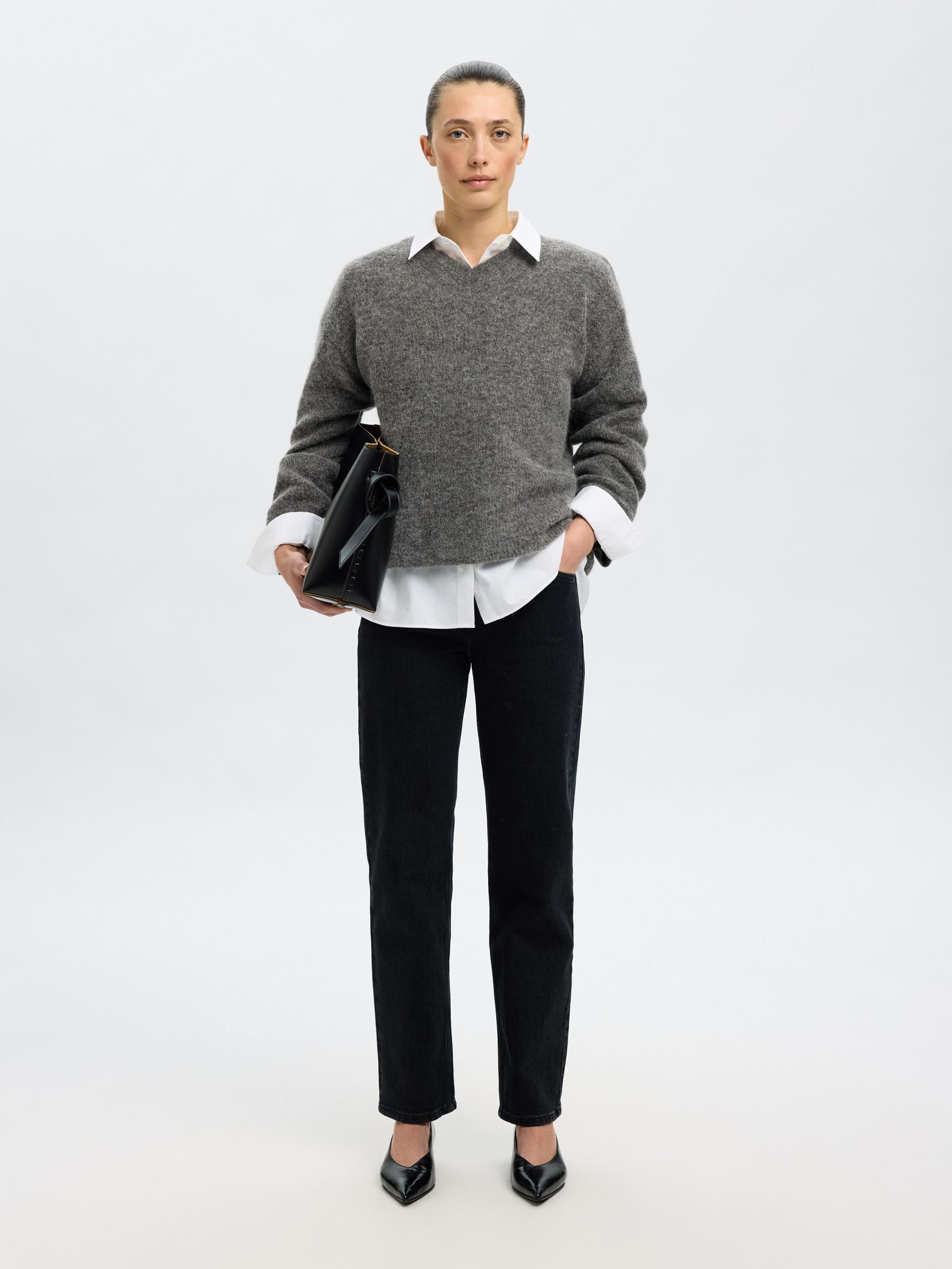 WOLLMIX STRICKPULLOVER, Medium Grey Melange, highres