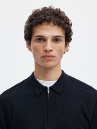 KNITTED LONG-SLEEVED POLO, Navy Blazer, highres
