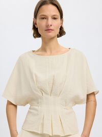 VISCOSE BLEND PLEATED  BLOUSE, Birch, highres