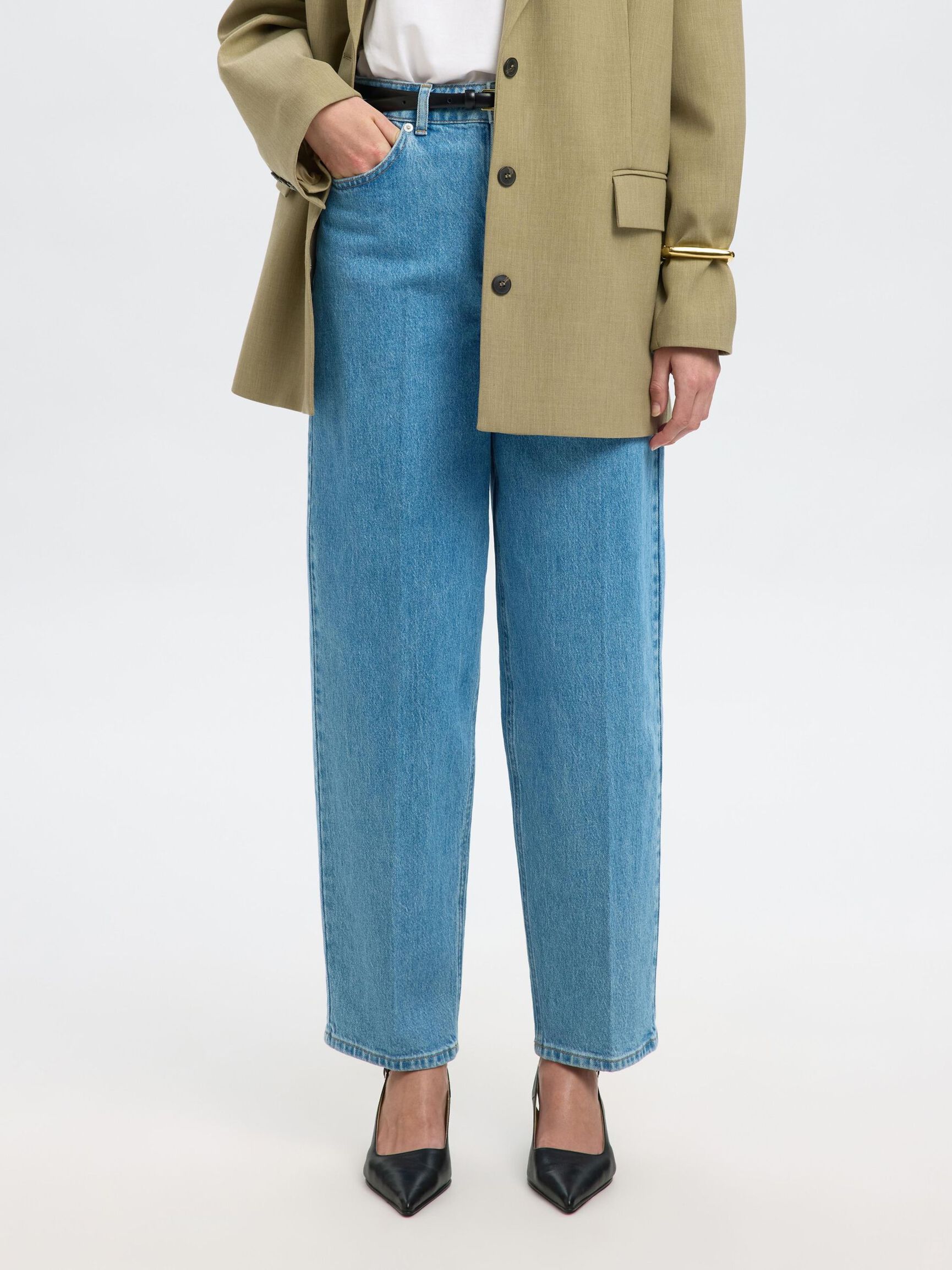 HIGH WAISTED BARREL FIT JEANS, Light Blue Denim, highres