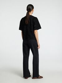 BRODERET KORTÆRMET SKJORTE, Black, highres