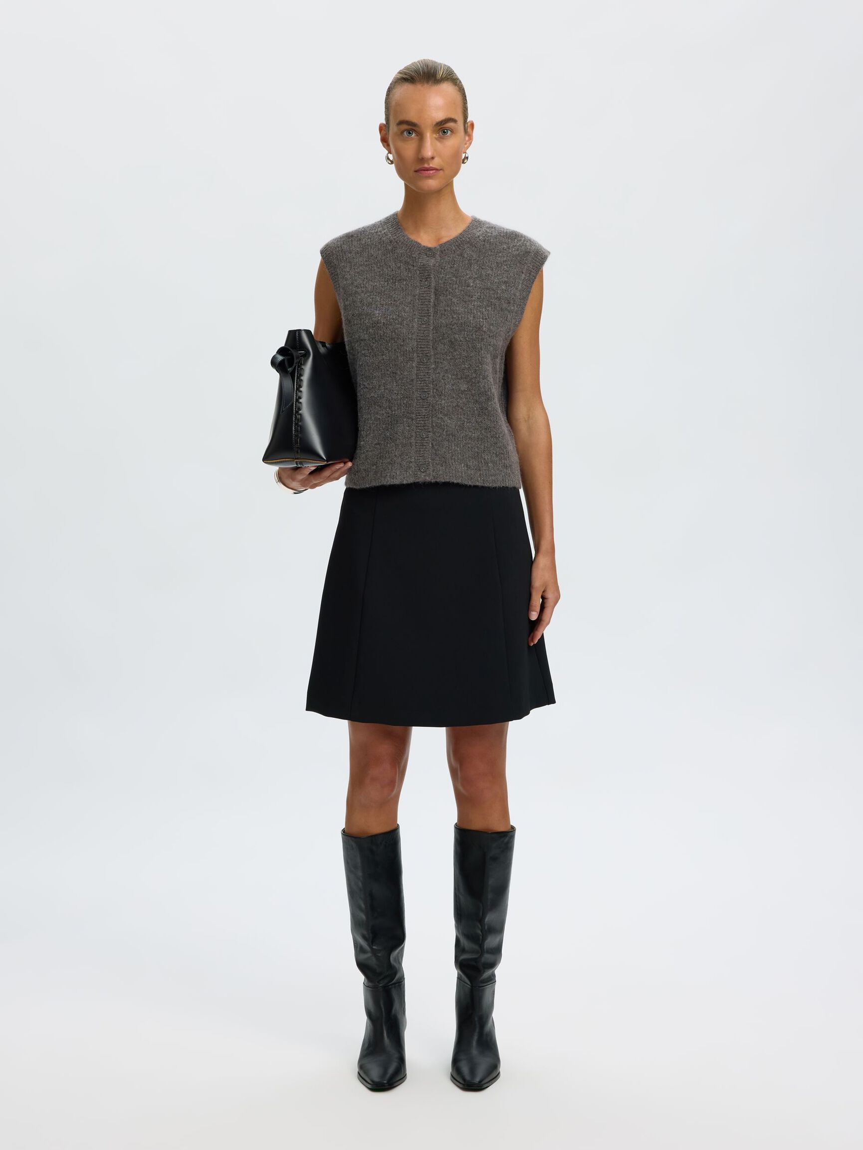 WOOL BLEND  KNITTED VEST, Medium Grey Melange, highres