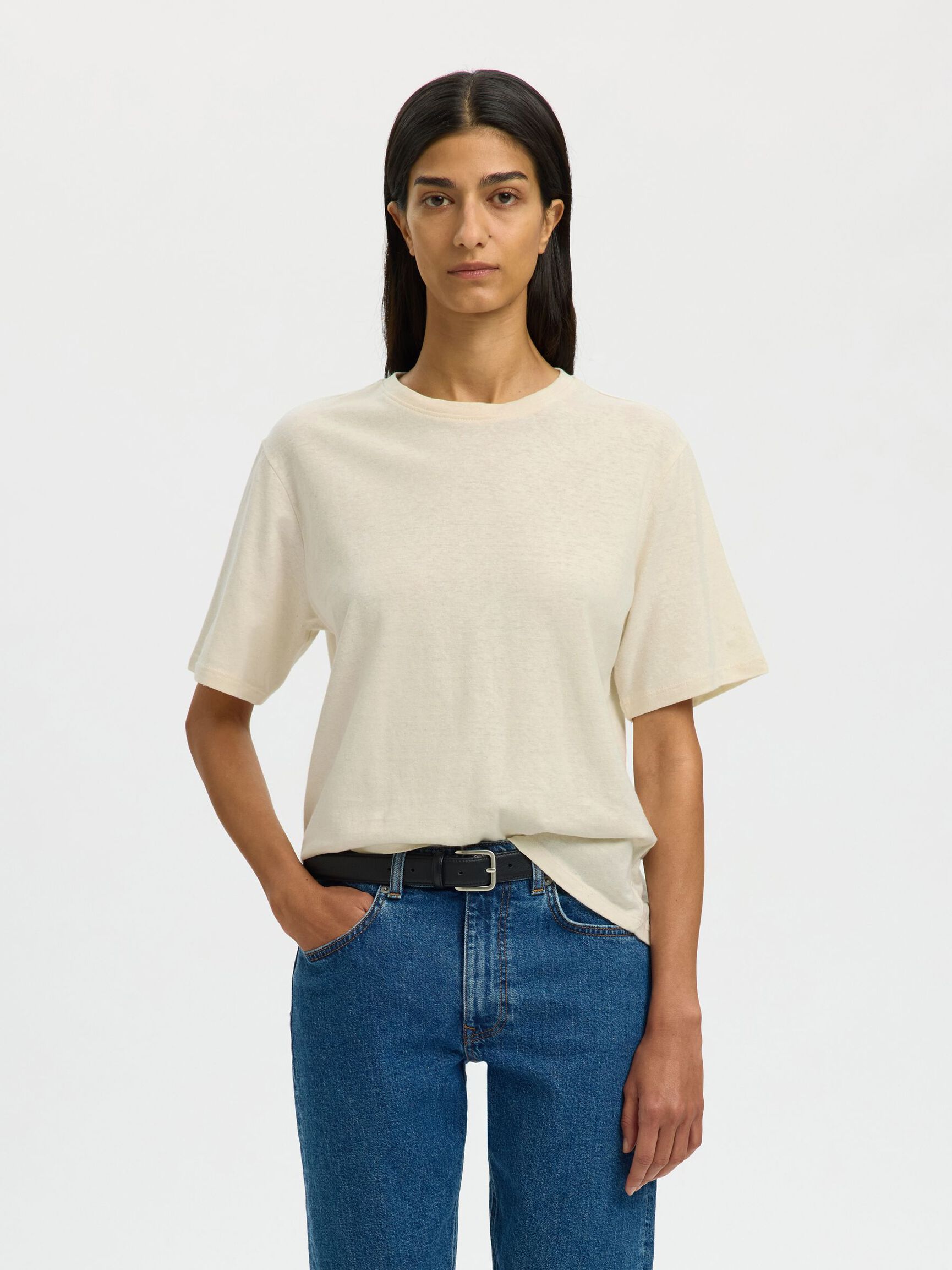 LINEN BLEND T-SHIRT, Nature, highres
