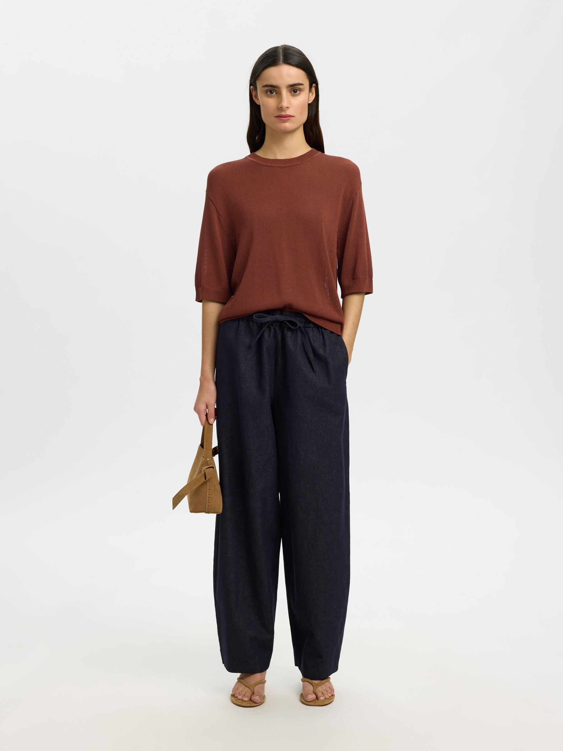 VISCOSE BLEND KNITTED TOP, Cherry Mahogany, highres