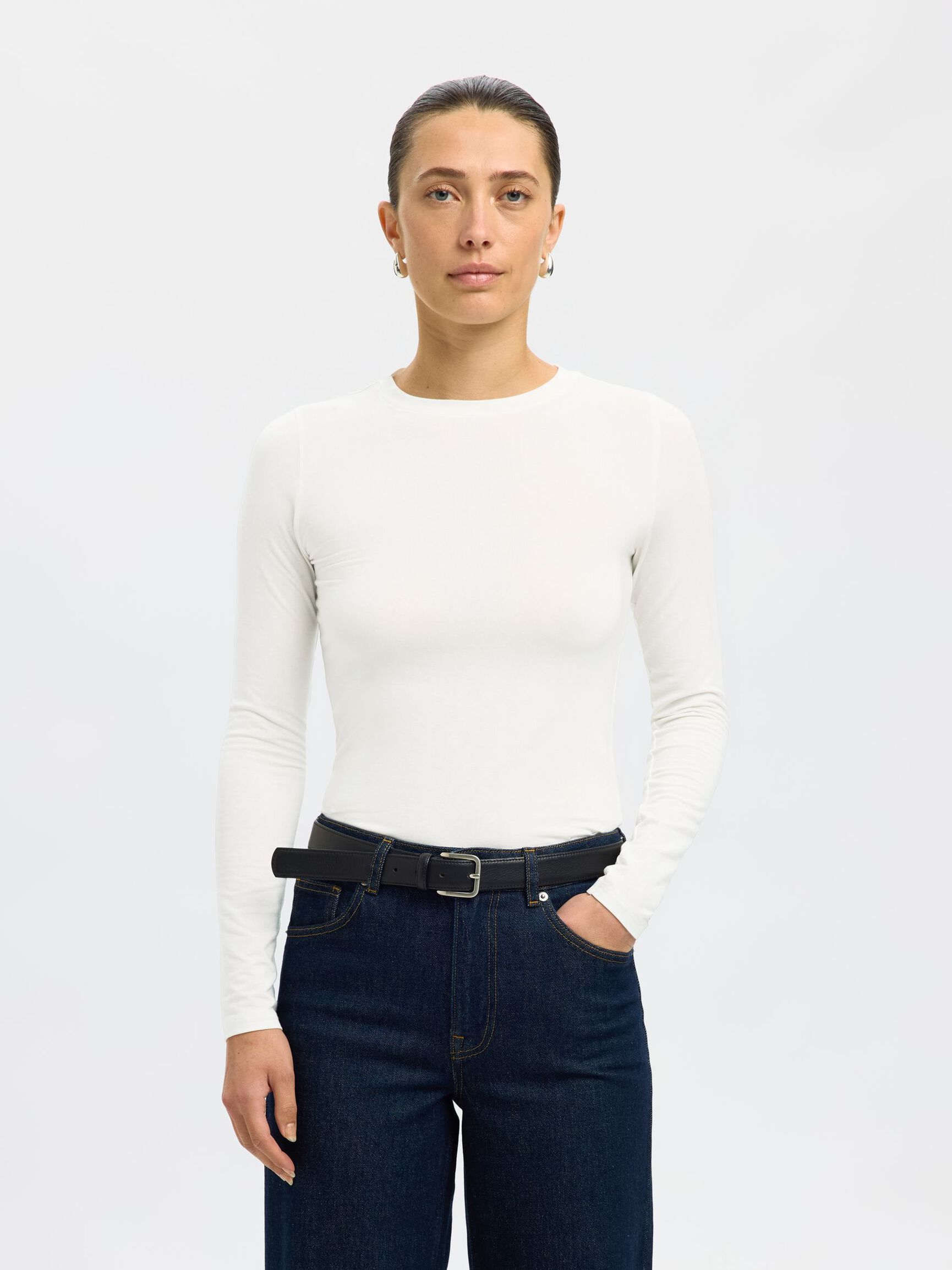 BASIC T-SHIRT MET LANGE MOUWEN, Snow White, highres