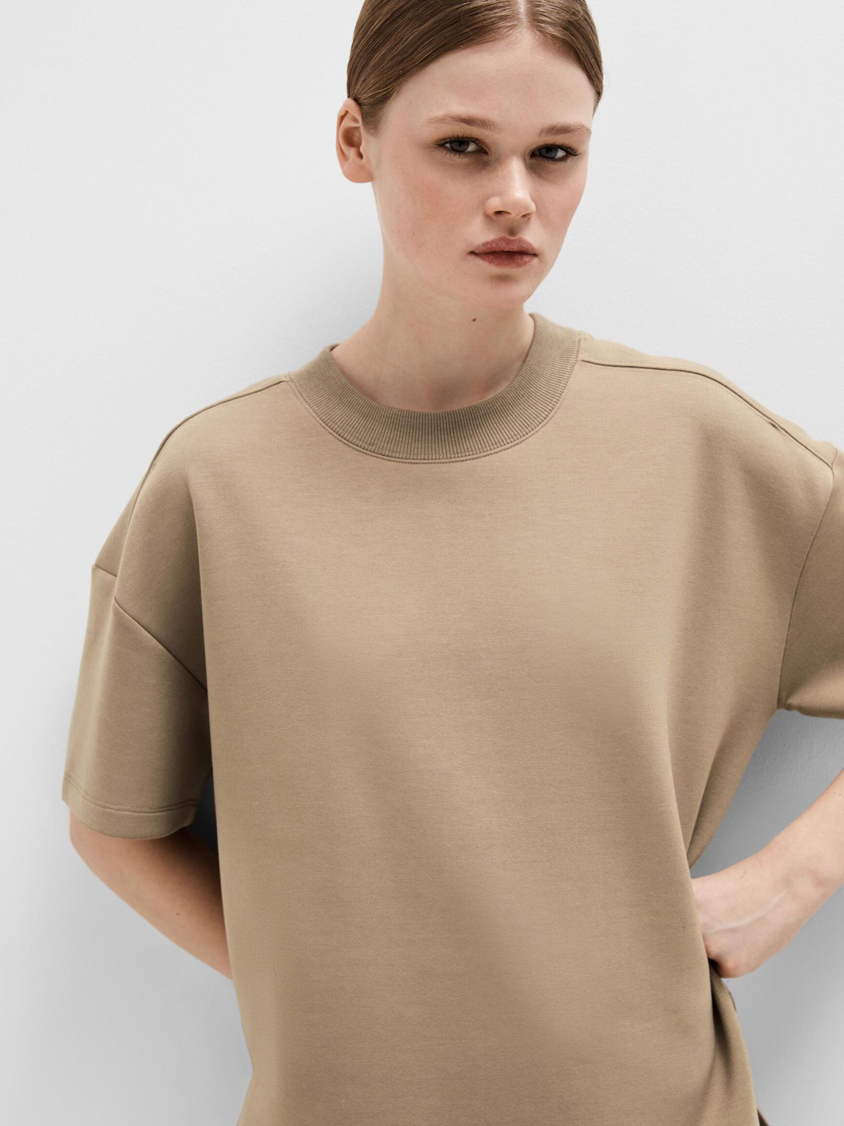 MOCK NECK T-SHIRT, Greige, highres