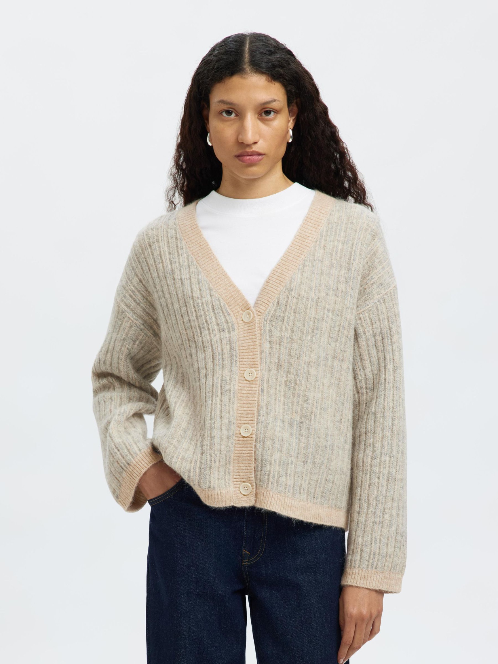 ULLBLANDING STRIKKET CARDIGAN, Birch, highres