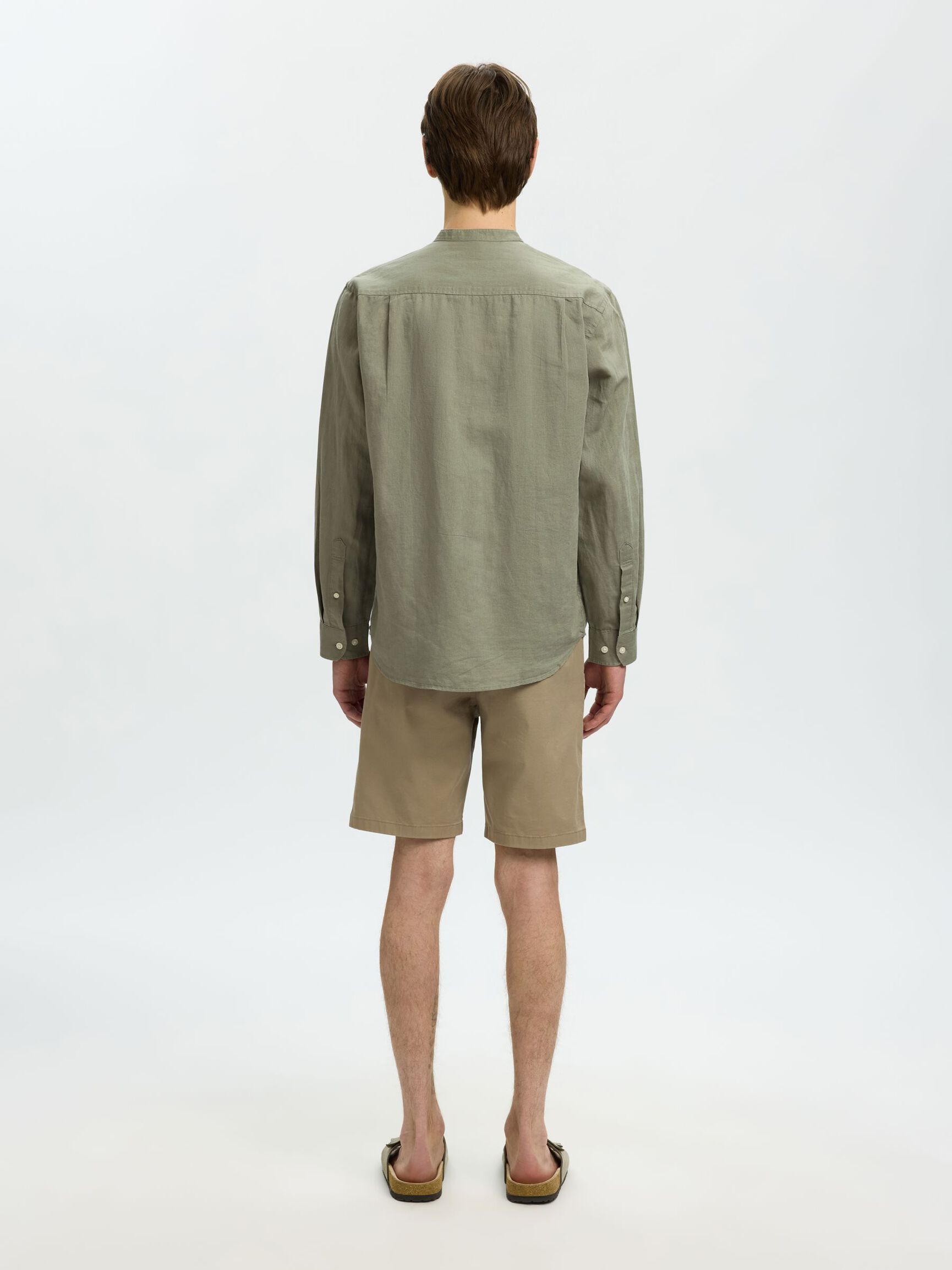 LINNEBLANDNING LÅNGÄRMAD SKJORTA, Vetiver, highres