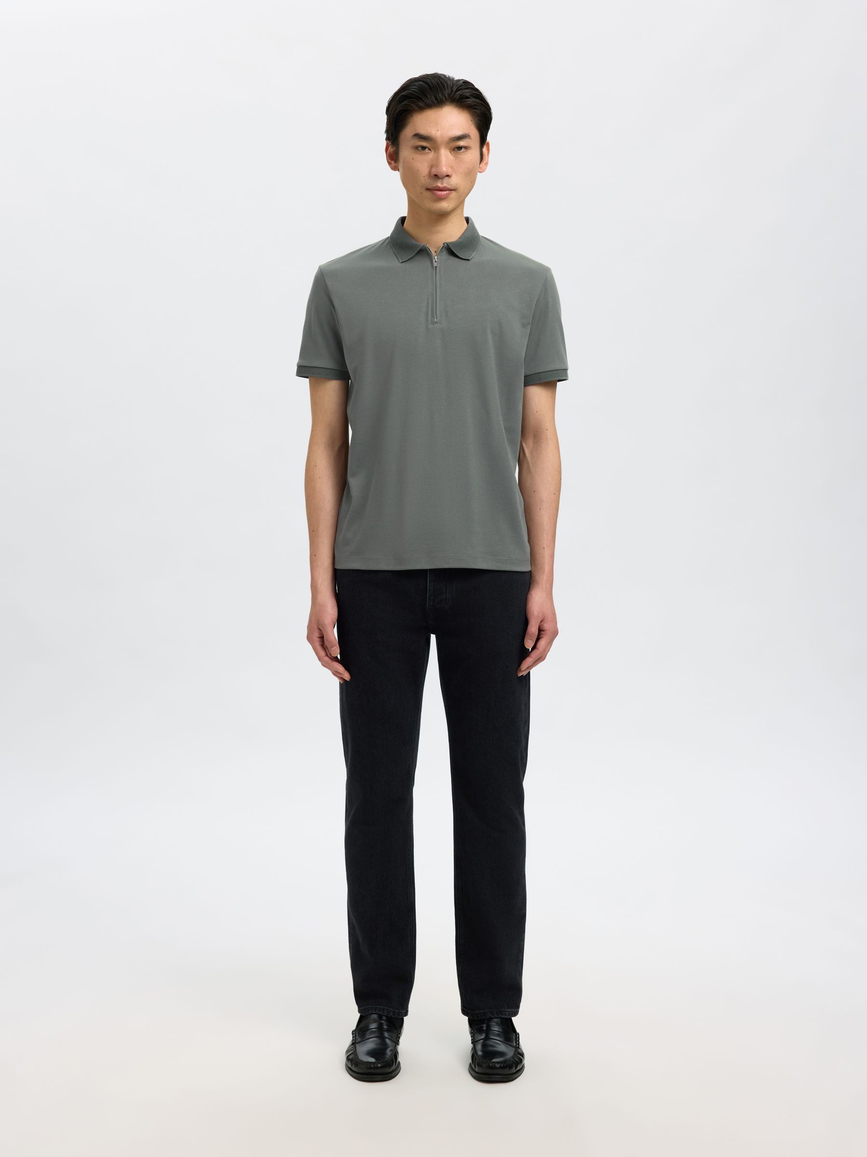 ZIPPER KNITTED POLO SHIRT, Agave Green, highres