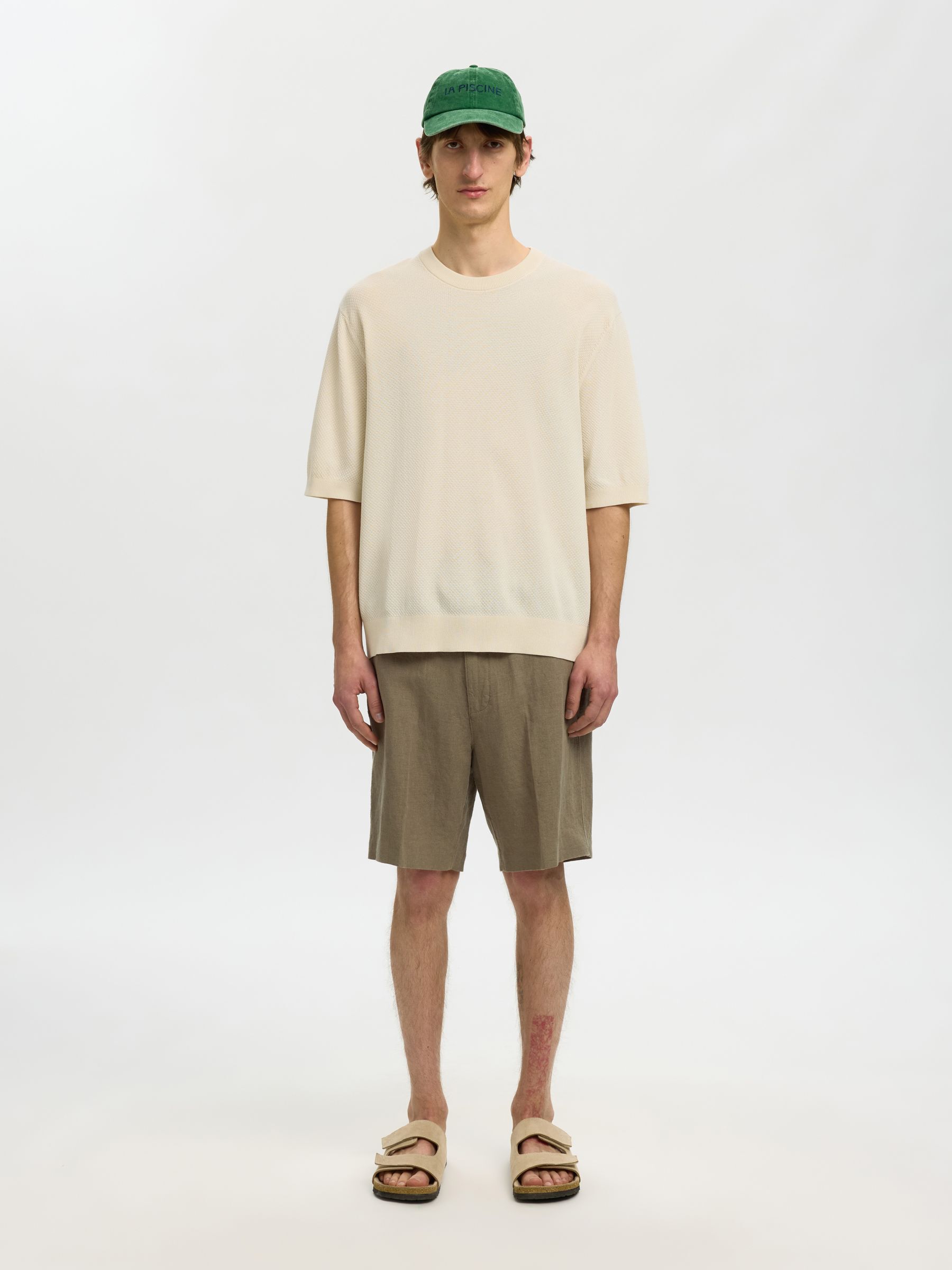 KNITTED COTTON T-SHIRT, Birch, highres