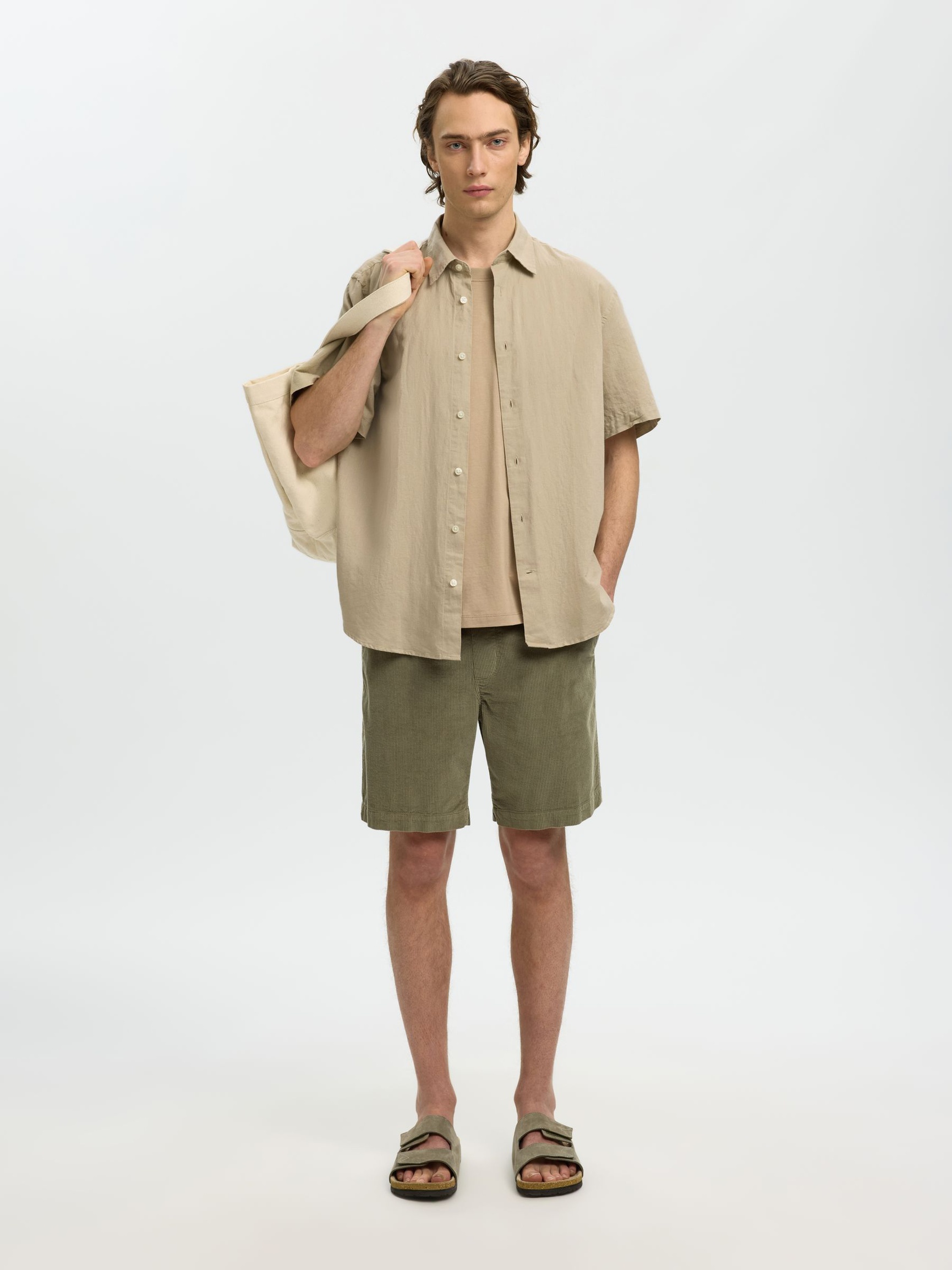 REGULAR FIT SKJORTE I LINBLANDING, Pure Cashmere, highres