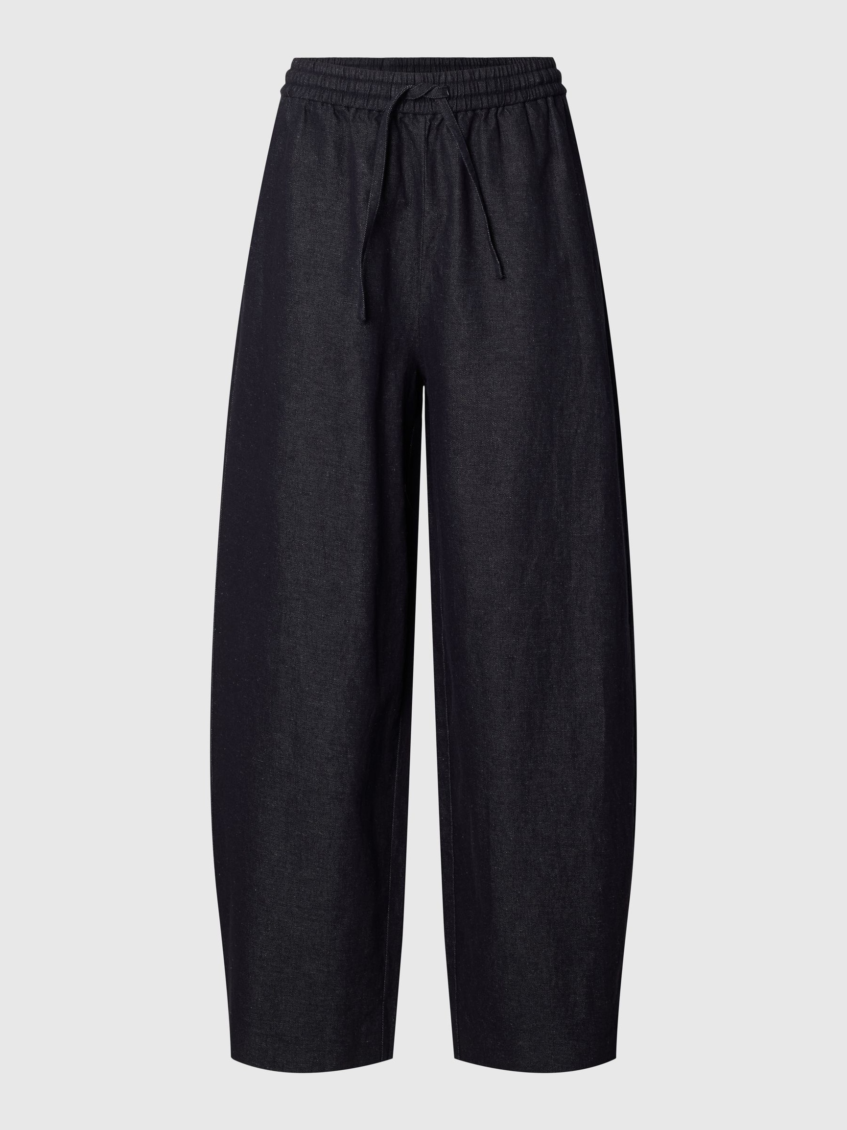 COTTON BLEND BARREL FIT TROUSERS, Dark Navy, highres