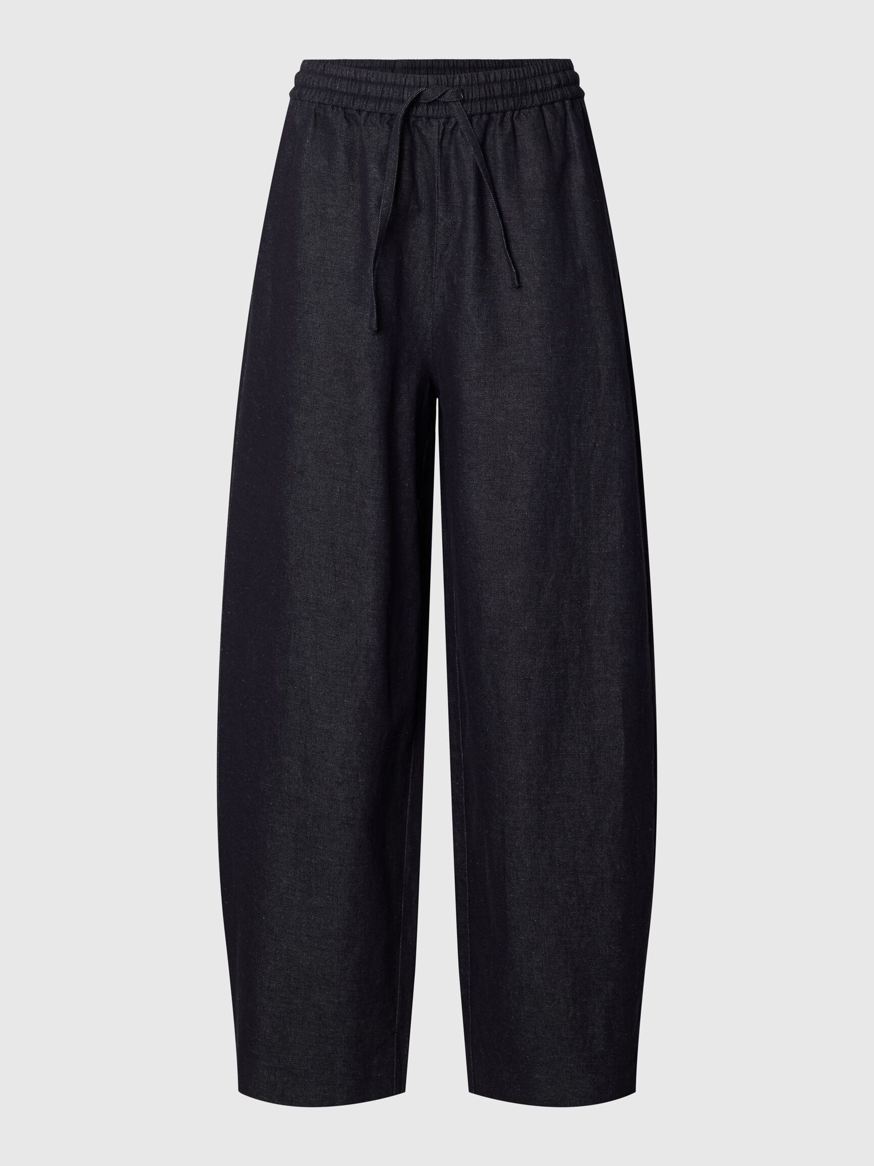 COTTON BLEND BARREL FIT TROUSERS, Dark Navy, highres
