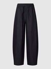 COTTON BLEND BARREL FIT TROUSERS, Dark Navy, highres