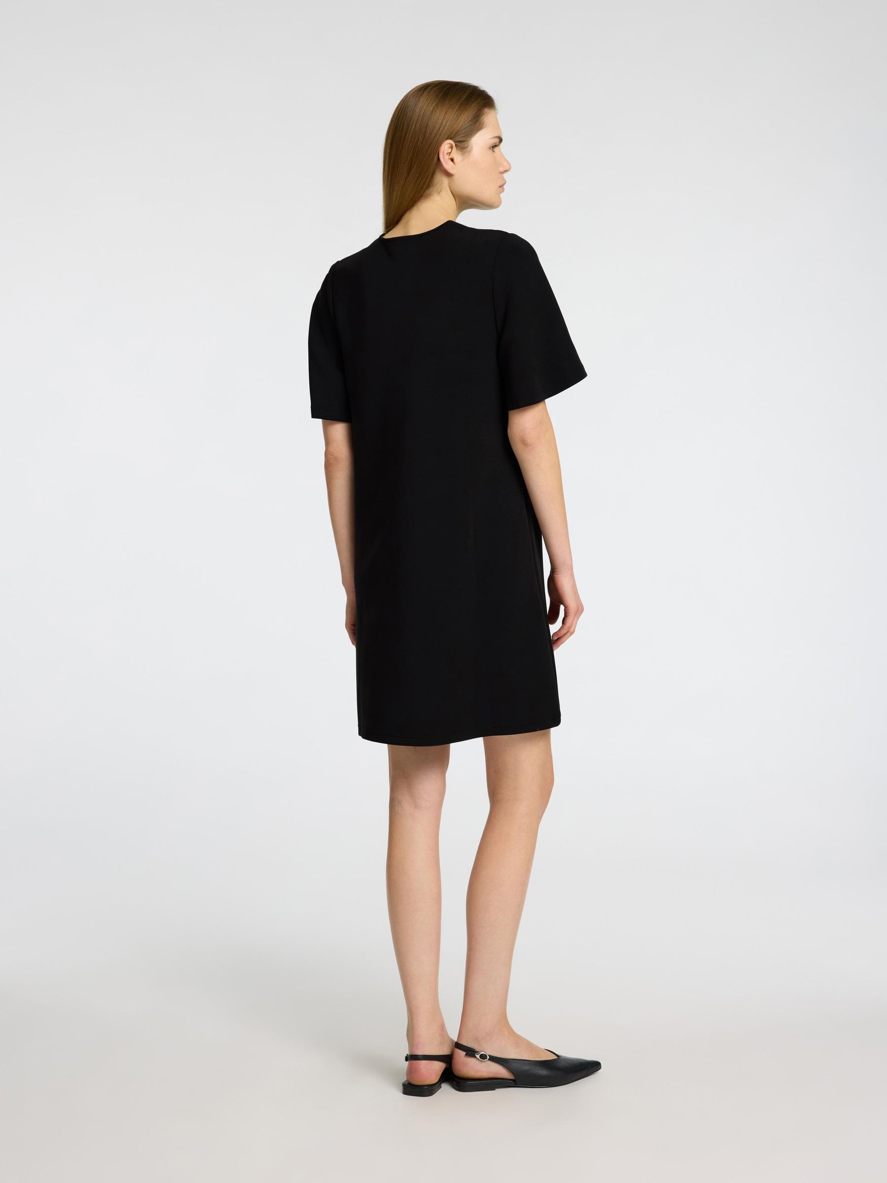 SHORT V-NECK DRESS, Black, highres