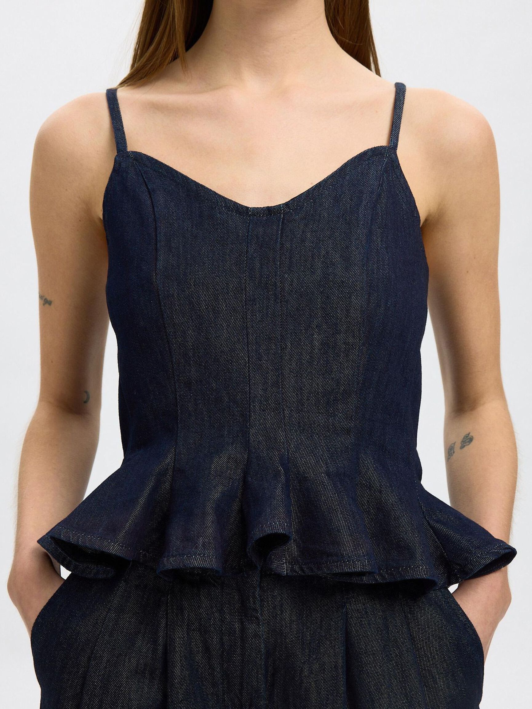 DENIM TOPP MED STROPPER, Dark Blue Denim, highres
