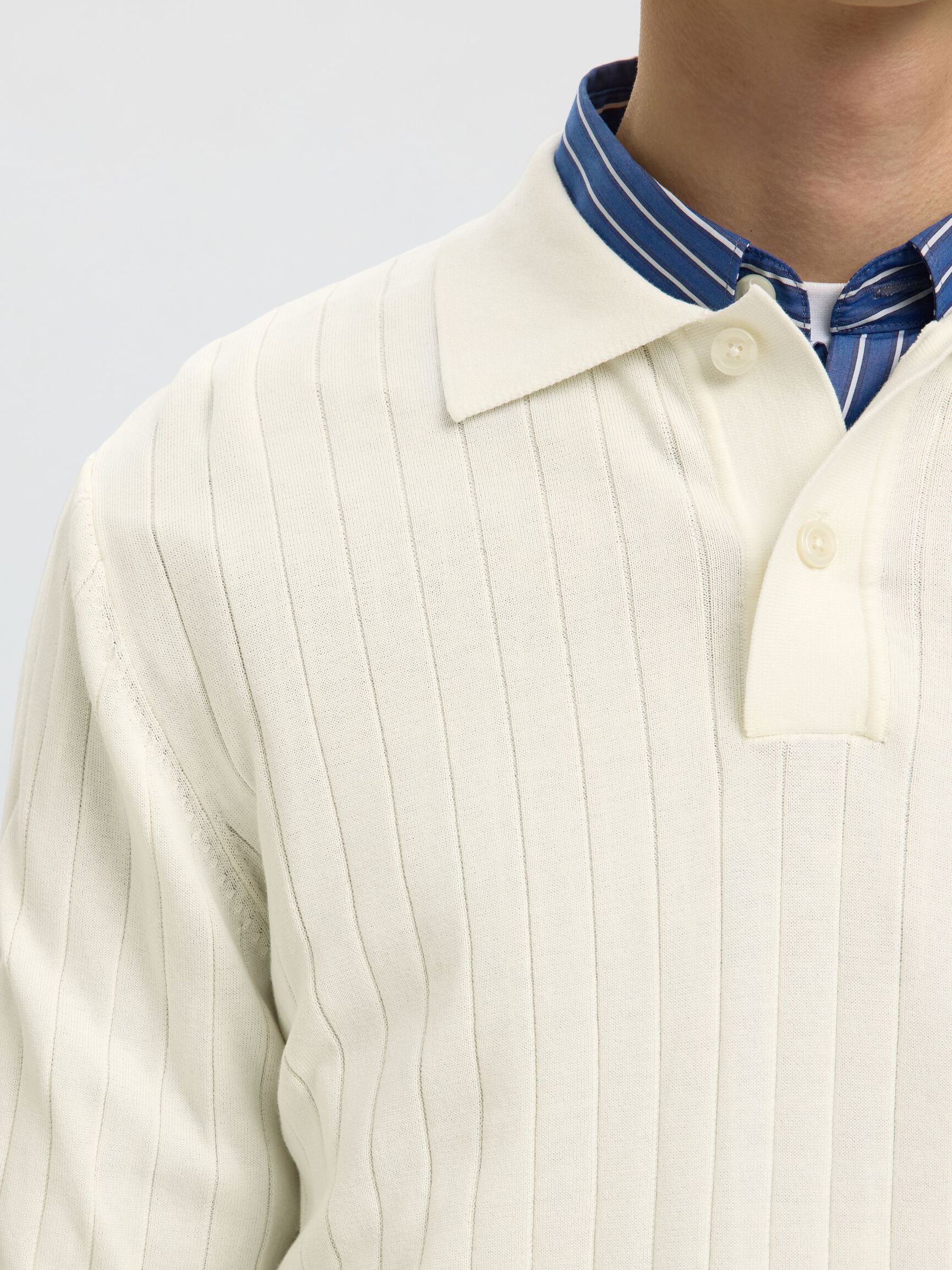COTTON KNITTED POLO SHIRT, Egret, highres