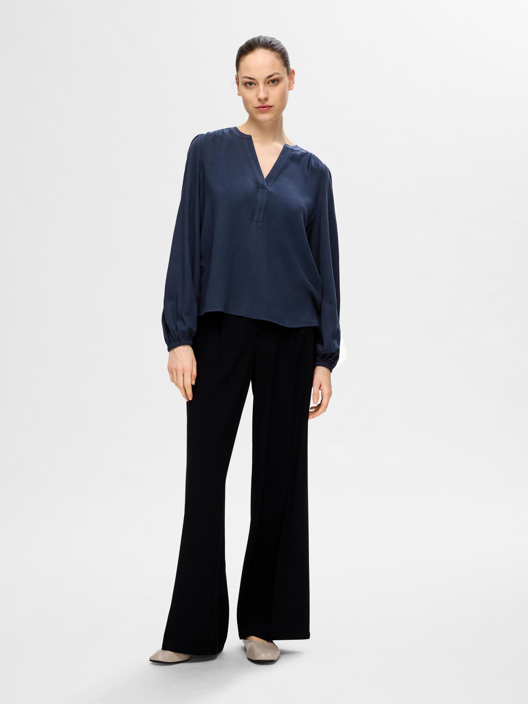 VISCOSE BLEND BLOUSE, Dark Sapphire, highres