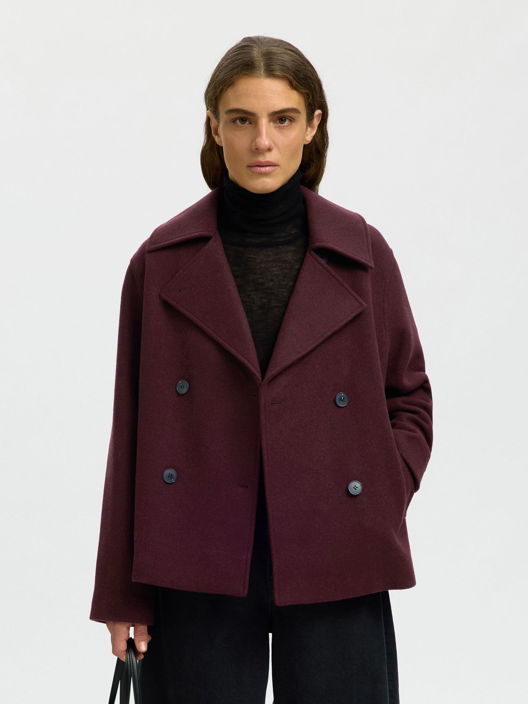 WOOL BLEND DOUBLE-BREASTED JACKET, Tawny Port, highres