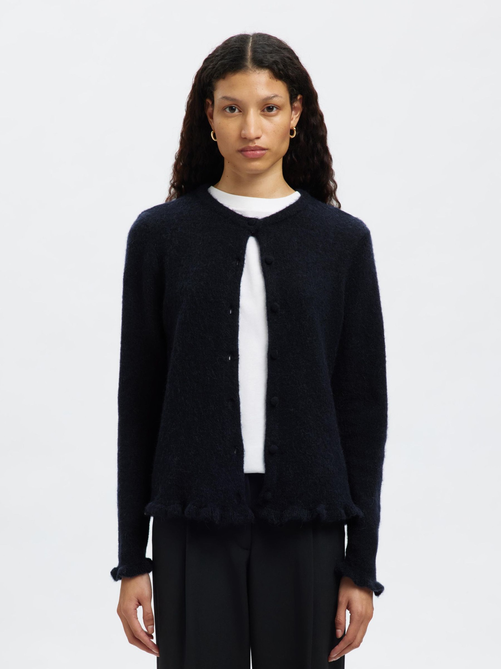 WOOL BLEND KNITTED CARDIGAN, Dark Sapphire, highres
