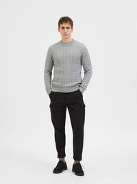 CABLE KNIT KNITTED JUMPER, Medium Grey Melange, highres