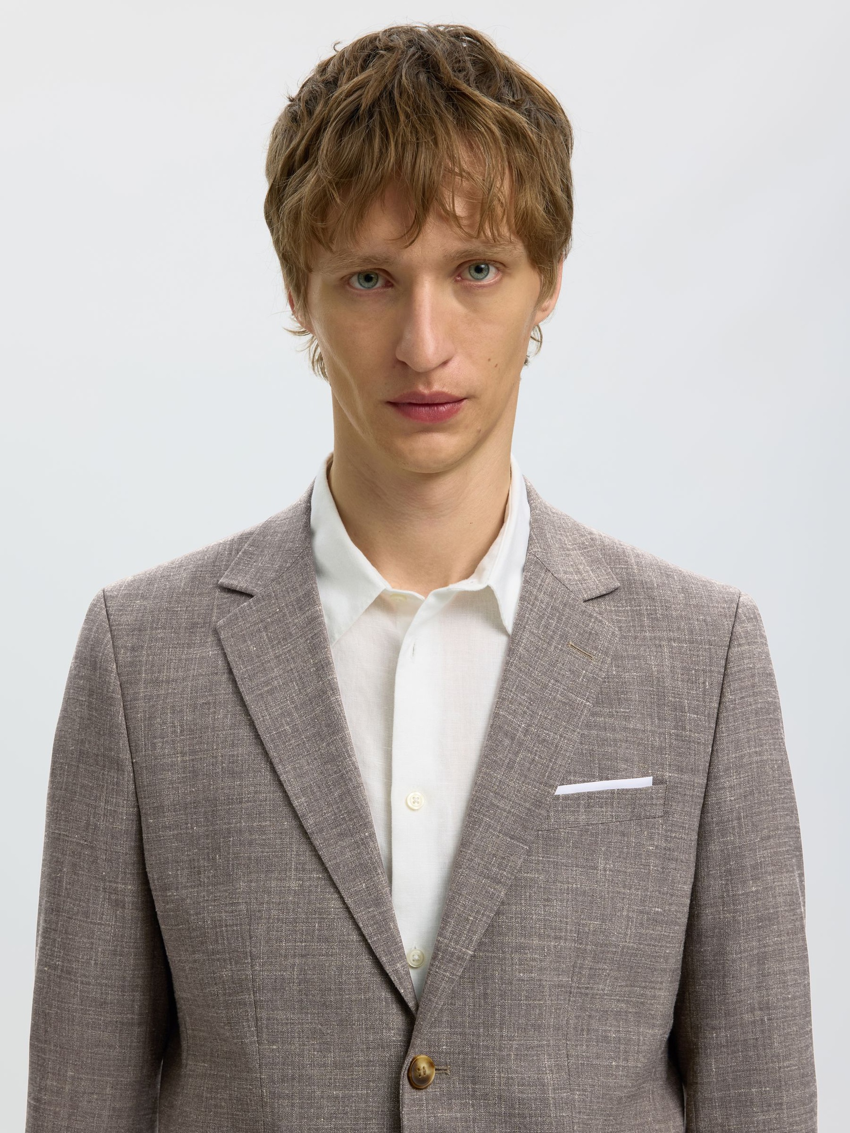 SLIM FIT EINREIHIGER BLAZER, Dark Sand Melange, highres
