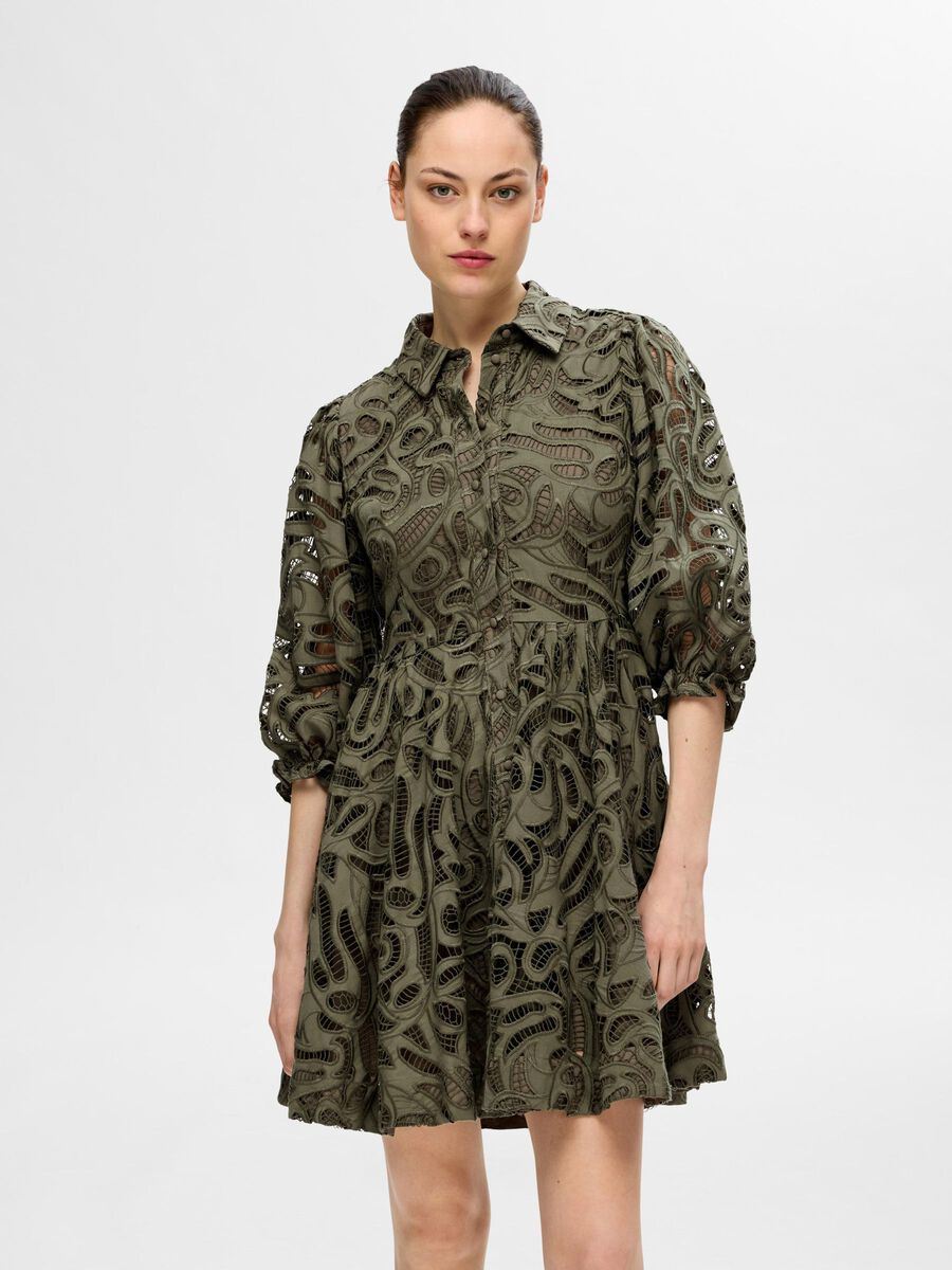 Selected BRODERIE ANGLAISE MINI DRESS, Olivine, highres - 16094024_Olivine_003.jpg