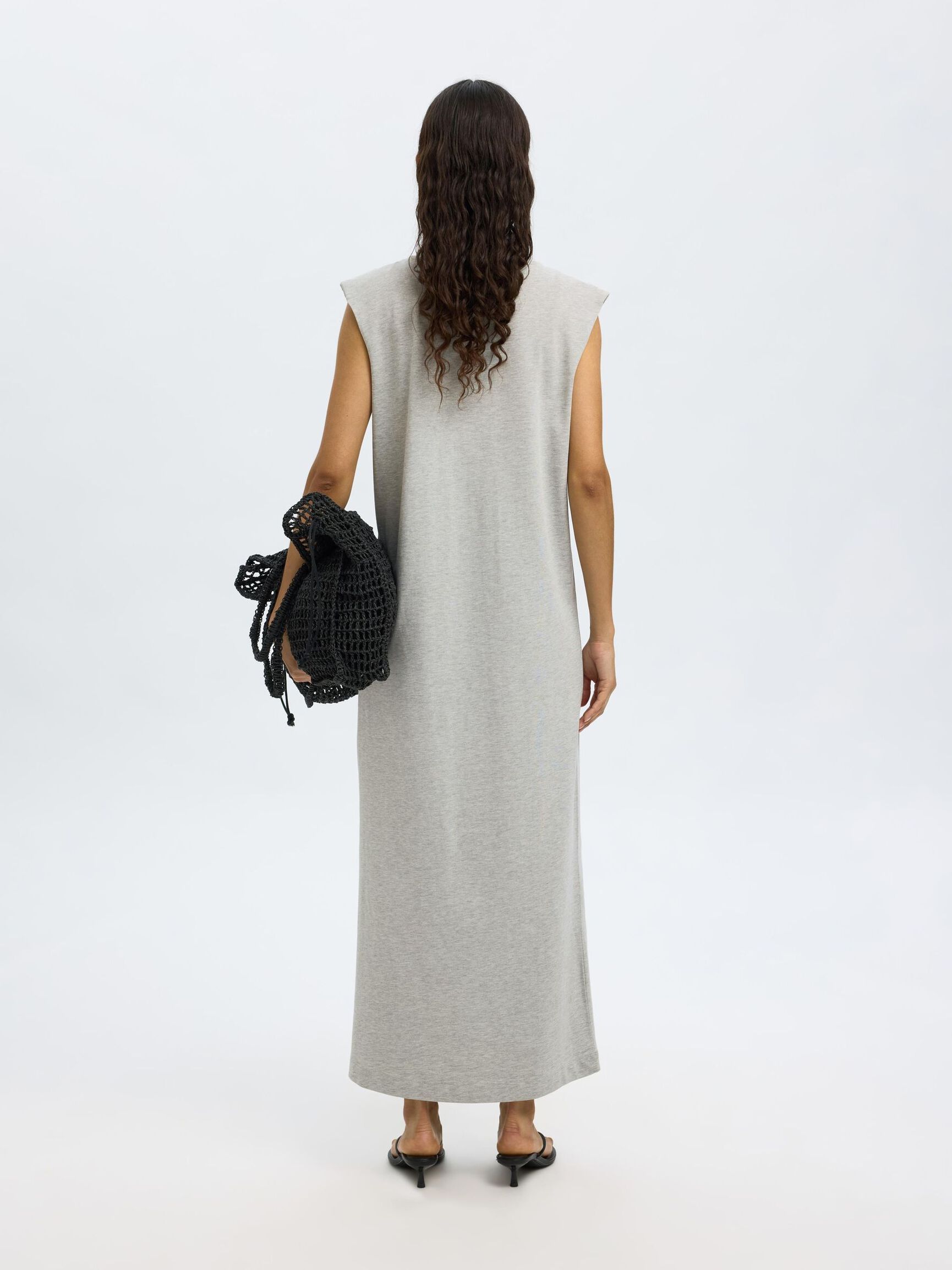 ÄRMELLOSES BAUMWOLL MAXIKLEID, Light Grey Melange, highres