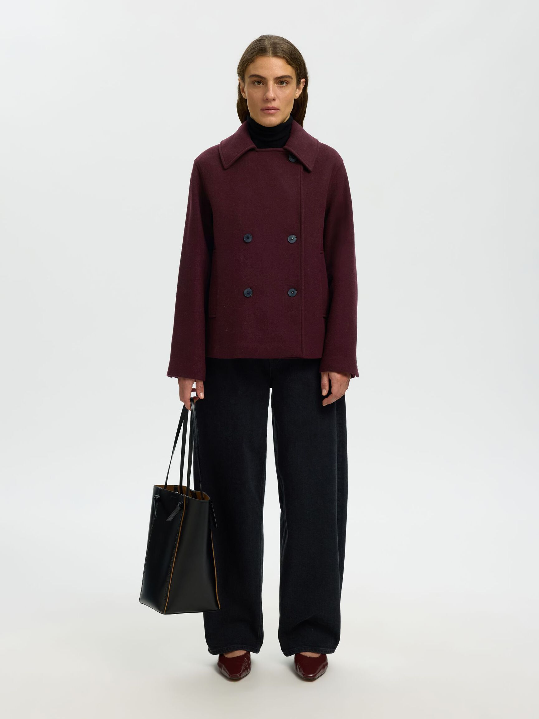 WOOL BLEND DOUBLE-BREASTED JACKET, Tawny Port, highres