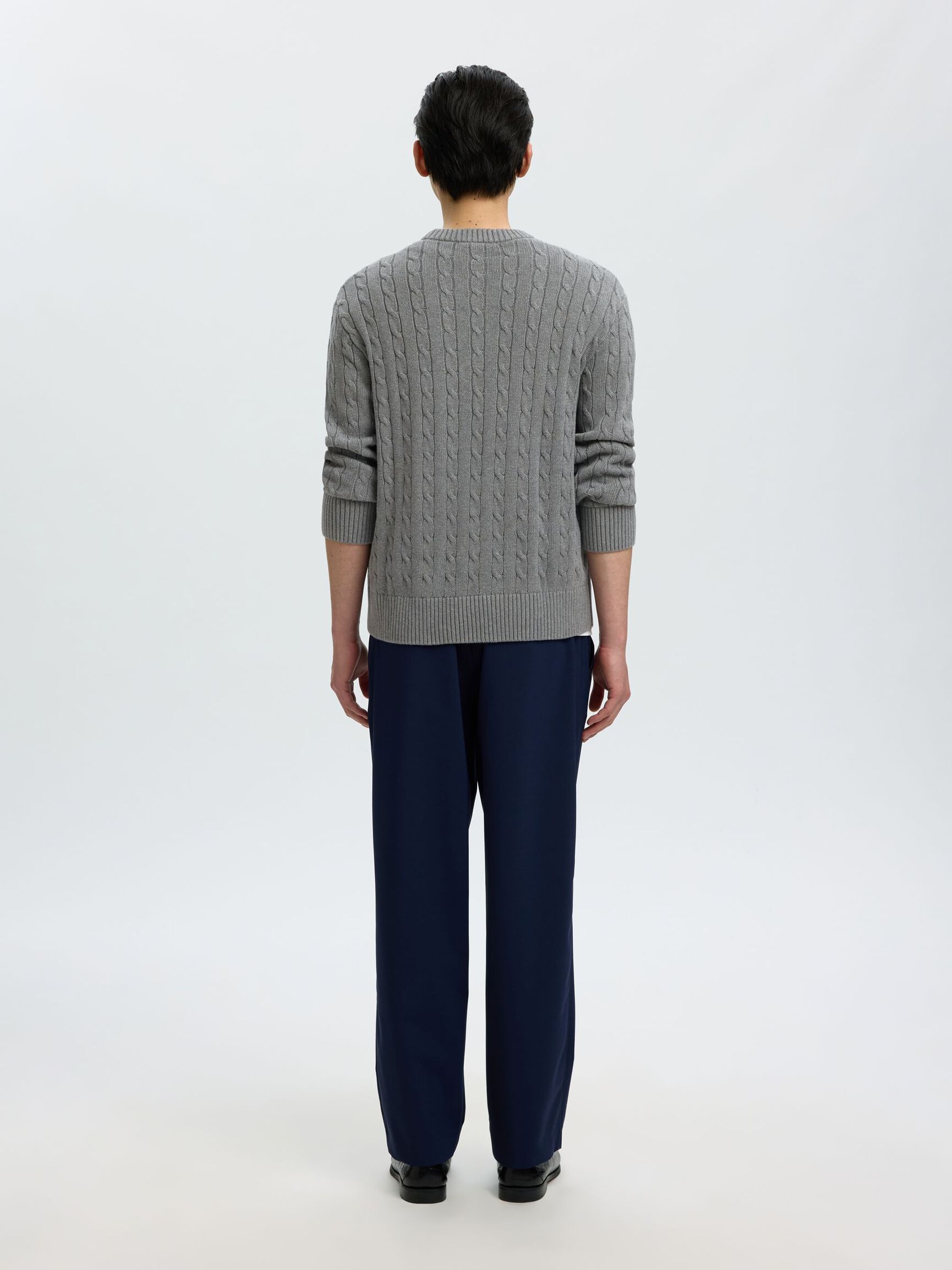 CABLE KNIT PULLOVER, Medium Grey Melange, highres