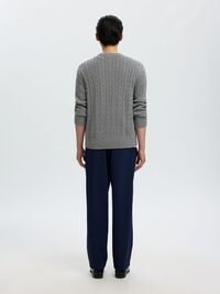 CABLE KNIT PULLOVER, Medium Grey Melange, highres