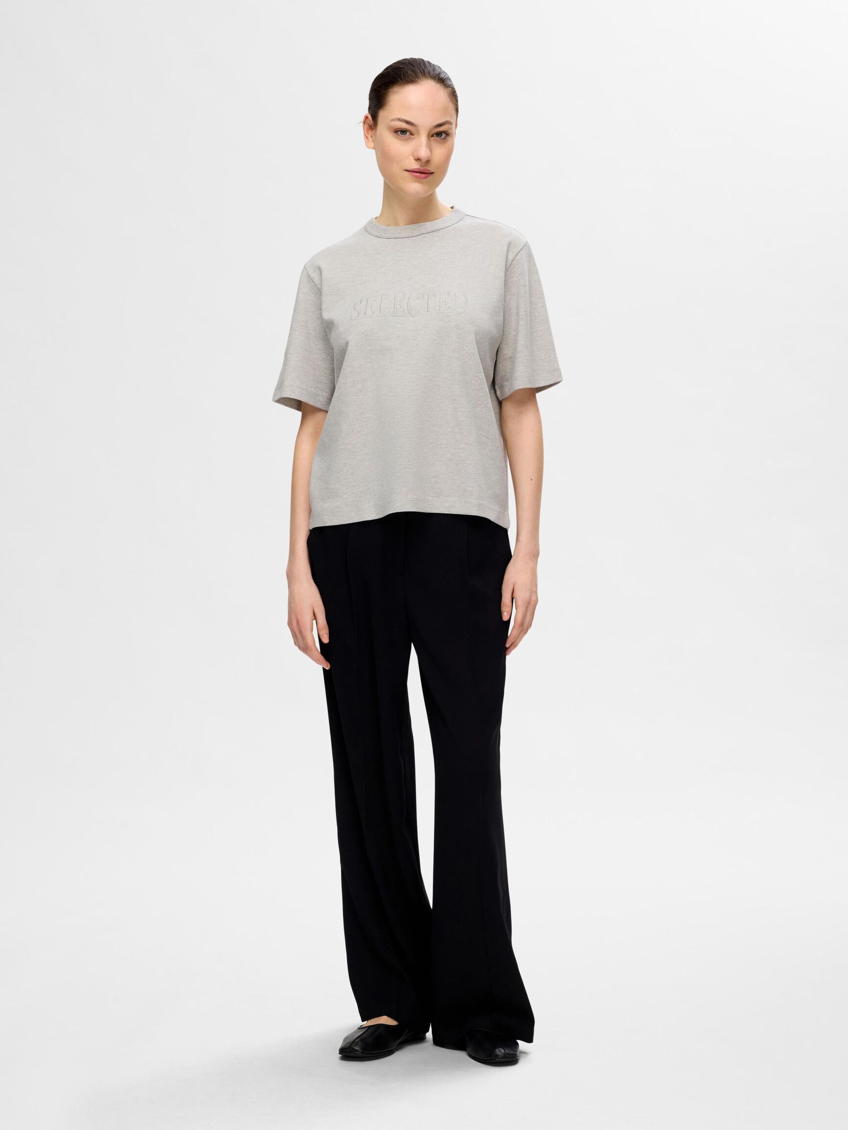 EMBROIDERED T-SHIRT, Light Grey Melange, highres
