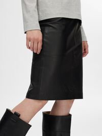 HIGH WAIST  LEATHER SKIRT, Black, highres