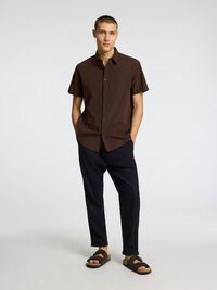 COTTON BLEND SHORT SLEEVED SHIRT, Coffee Bean, highres