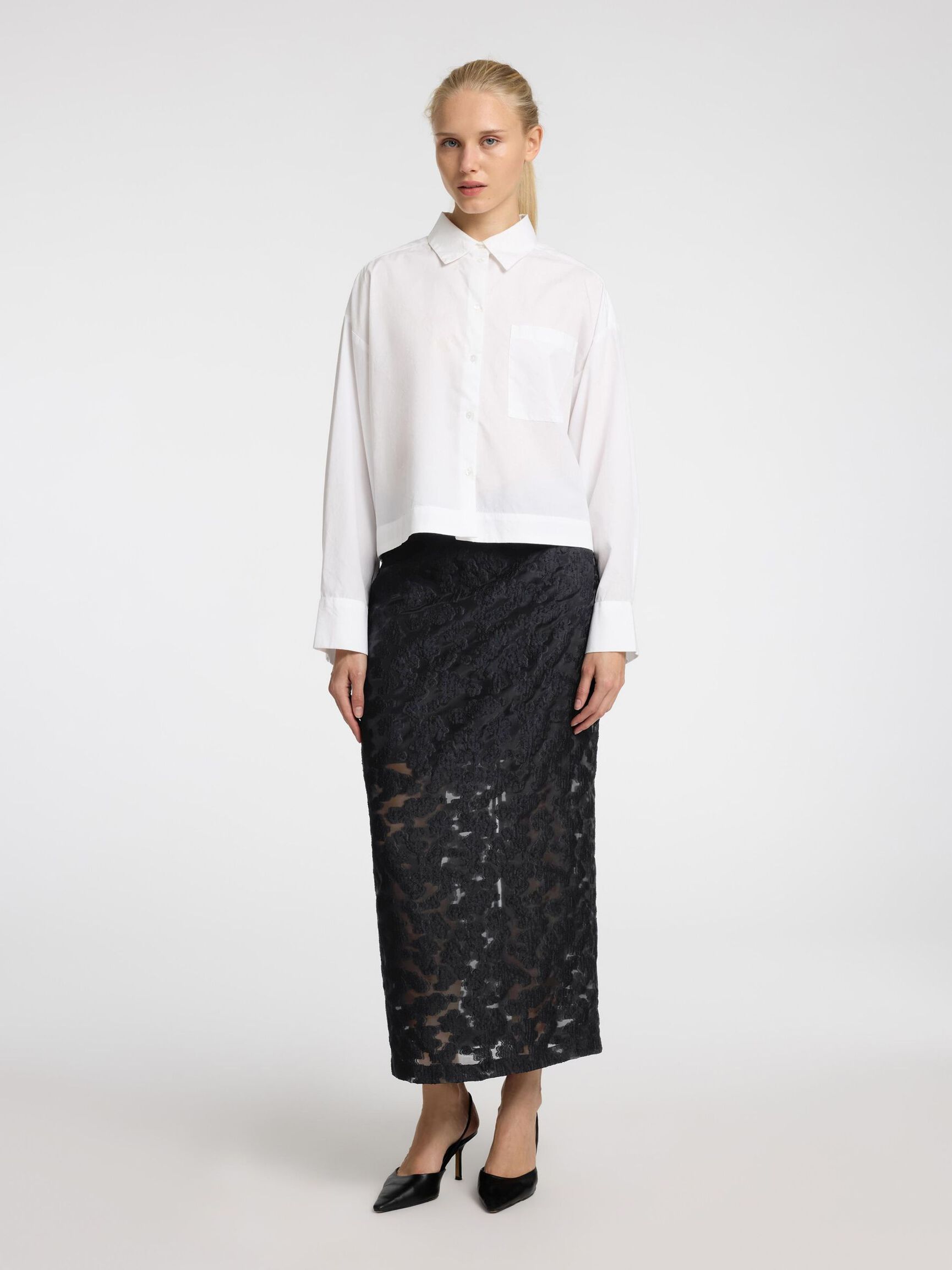 FLORAL PRINTED MAXI SKIRT, Black, highres