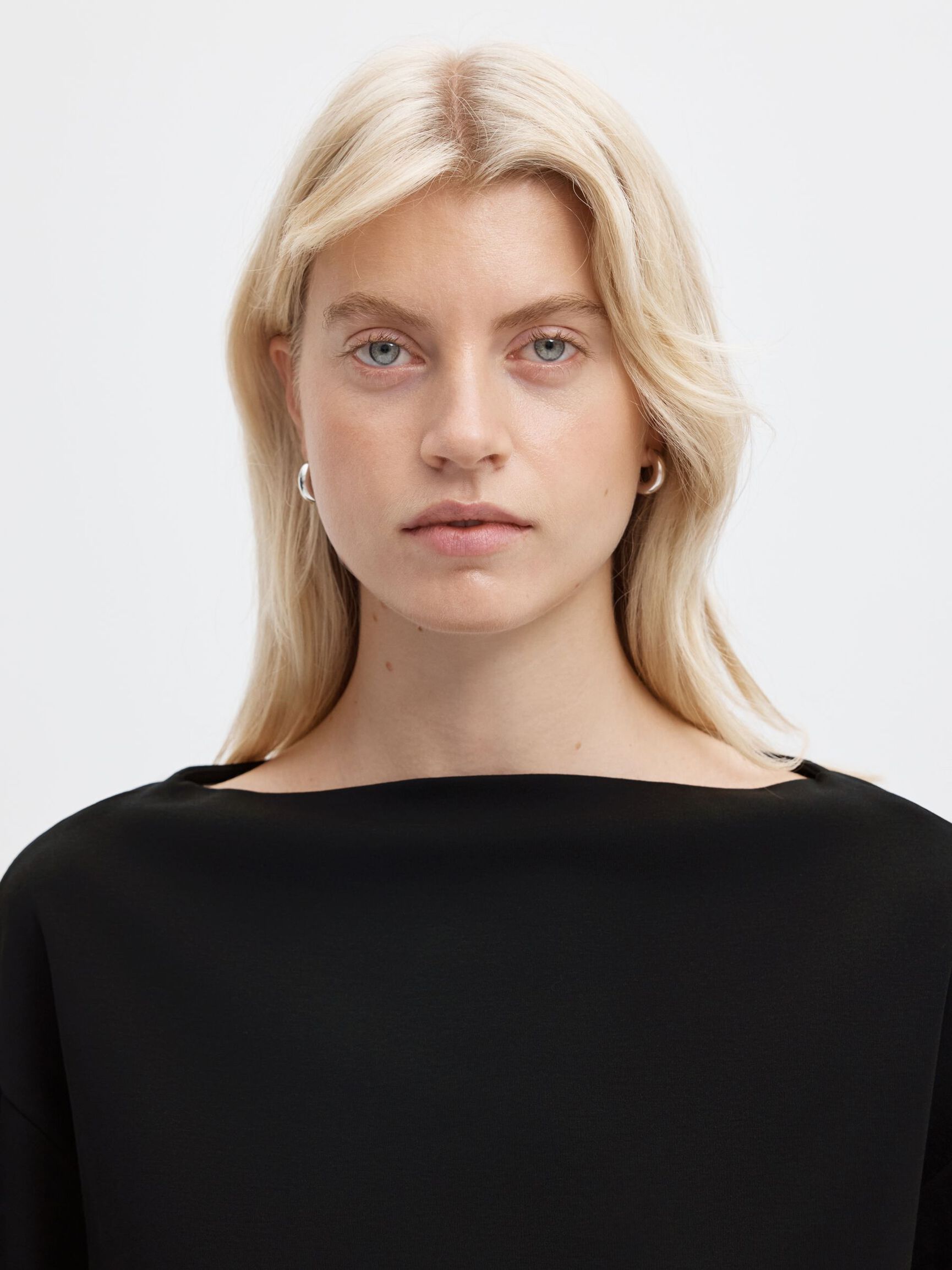 BOAT NECK COTTON LONG-SLEEVED T-SHIRT, Black, highres