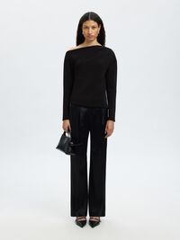 LANGE MOUWEN OFF-SHOULDER TOP, Black, highres