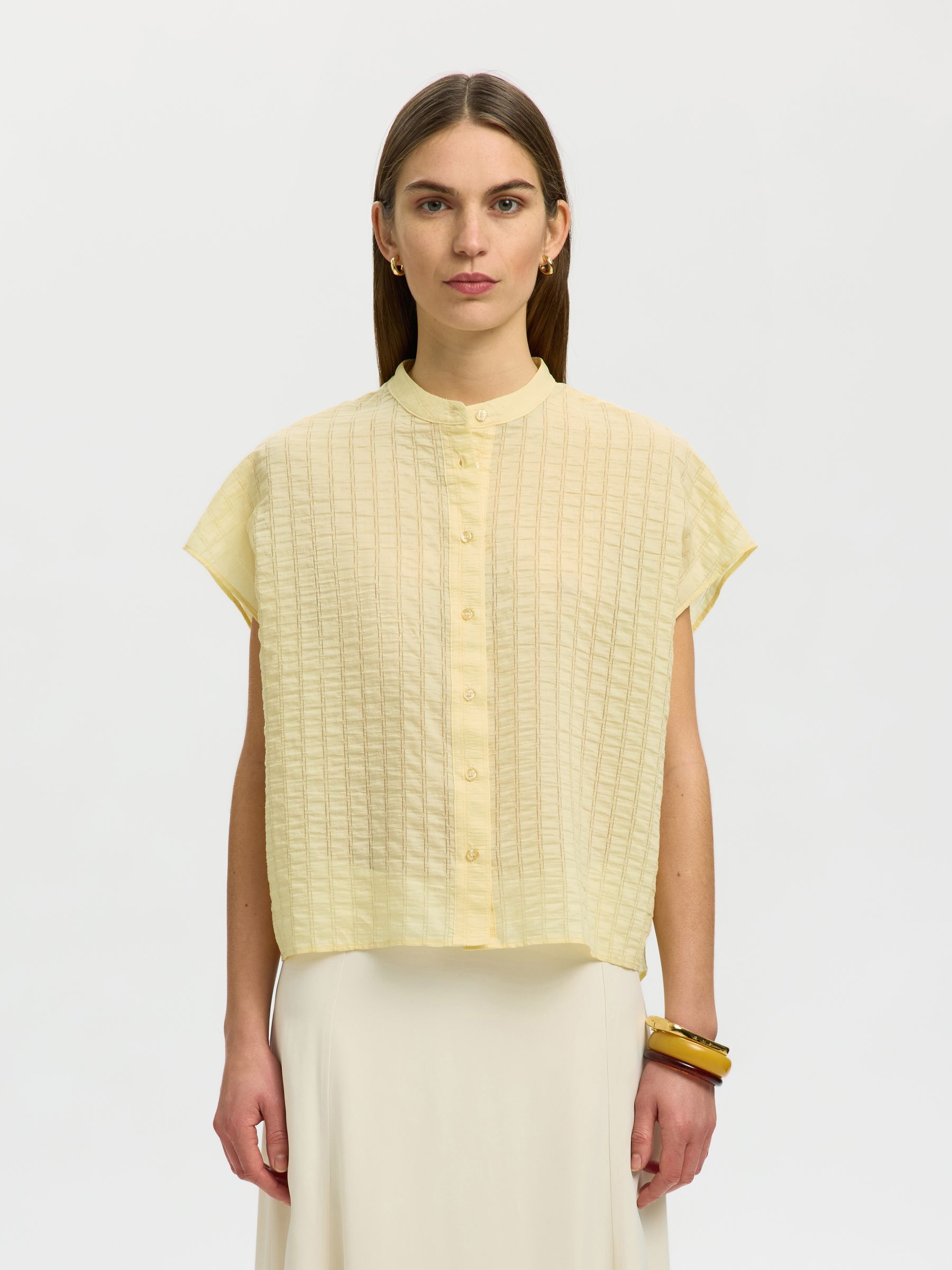 OVERSIZED OVERHEMD MET KORTE MOUWEN, Italian Straw, highres