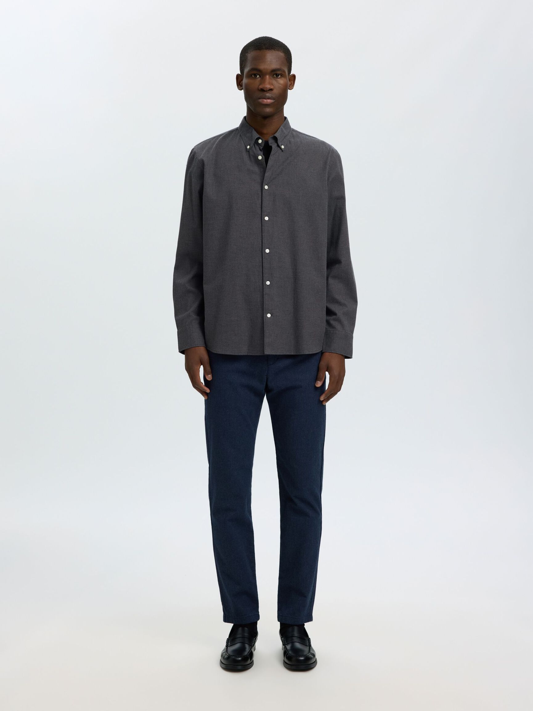 COTTON LONG SLEEVED SHIRT, Dark Grey Melange, highres