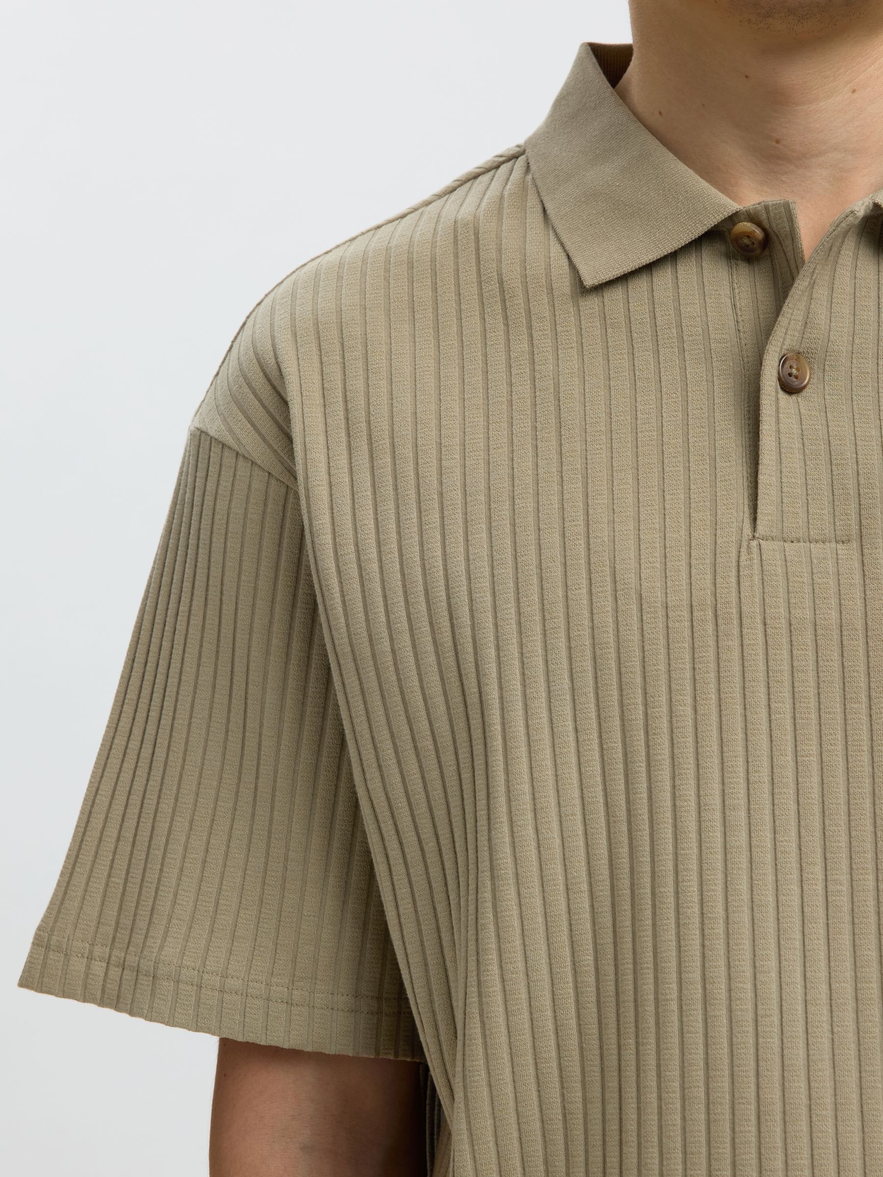 RELAXED FIT RIBBED POLO SHIRT, Vetiver, highres