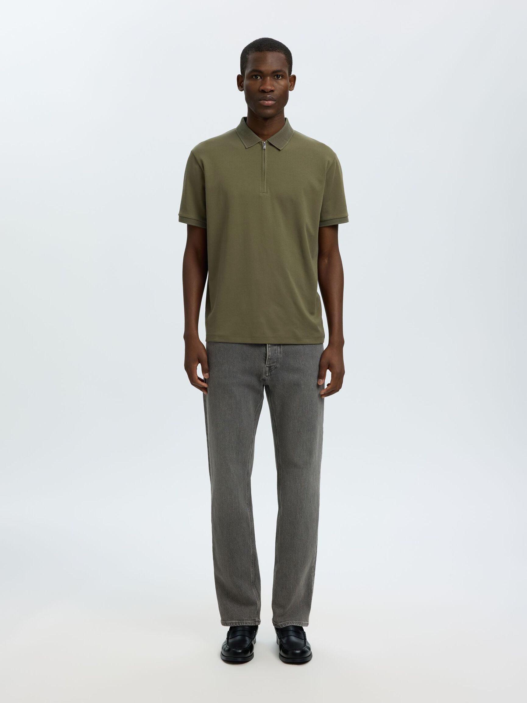 ZIPPER KNITTED POLO SHIRT, Kalamata, highres