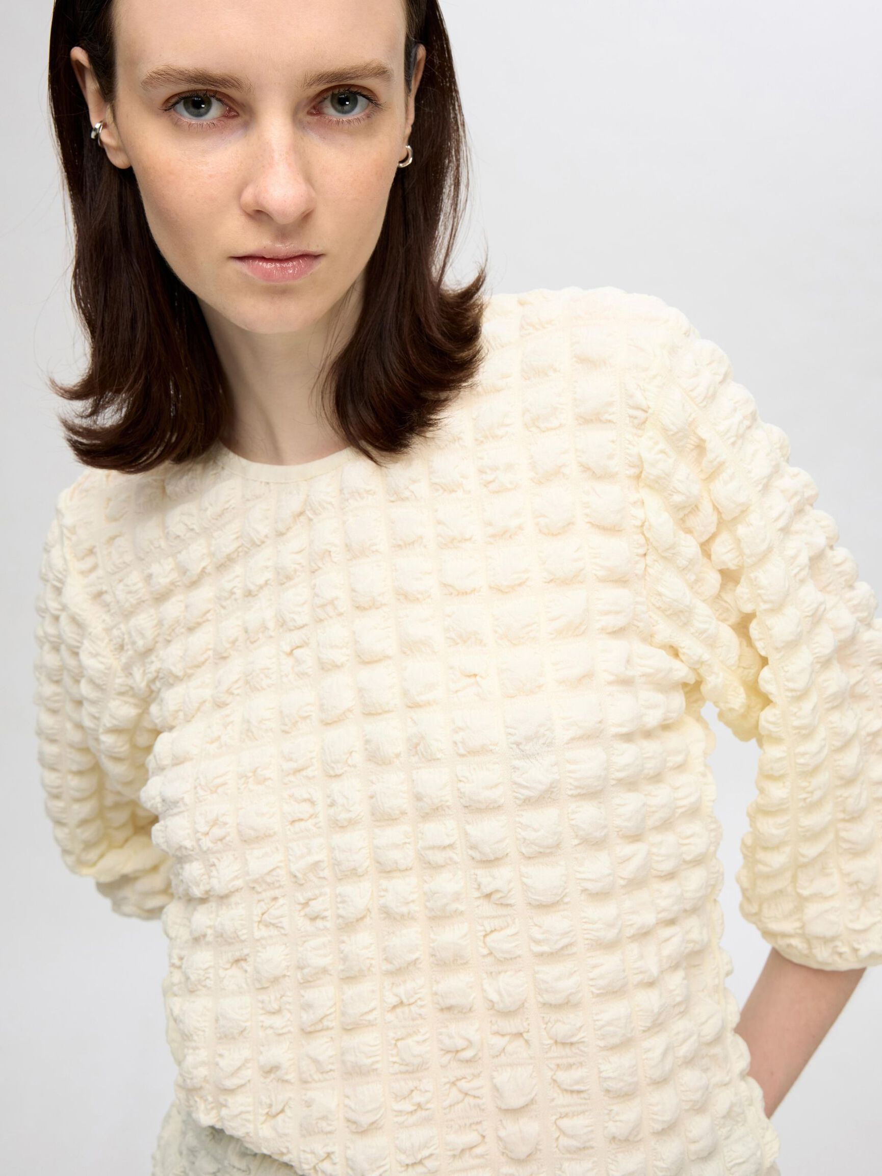 TEXTURED  3/4 SLEEVED TOP, Snow White, highres